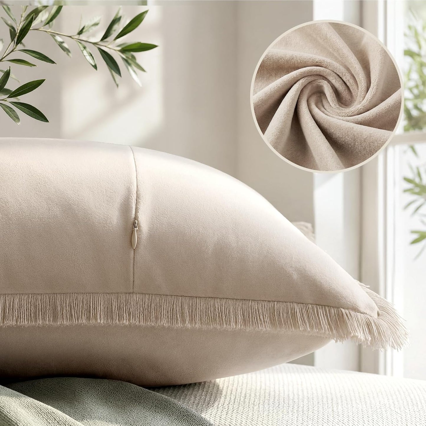 Neutral Velvet Throw Pillow Covers / Beige / 18 x 18 / Set of 2