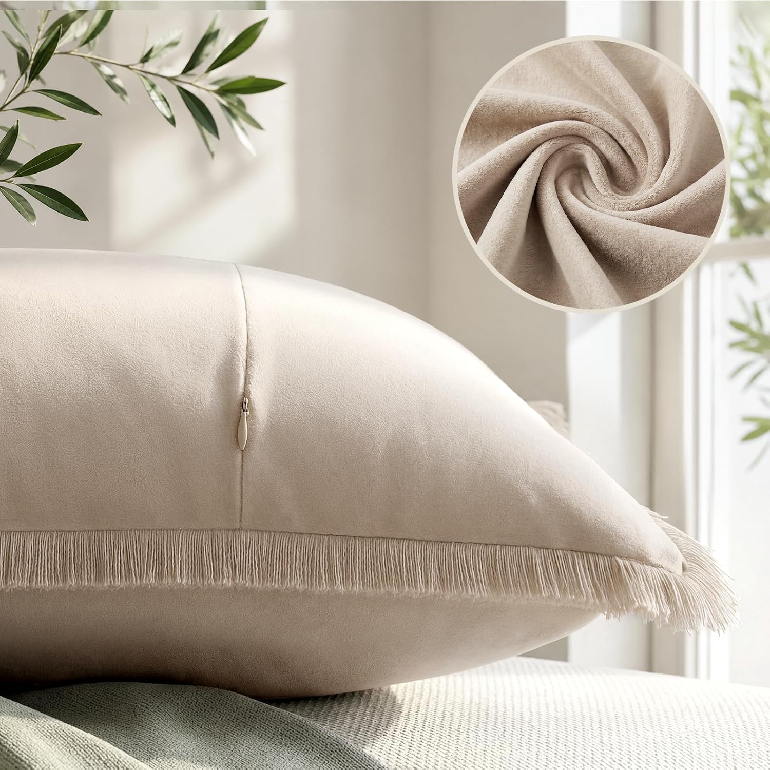 Neutral Velvet Throw Pillow Covers / Beige / 18 x 18 / Set of 2