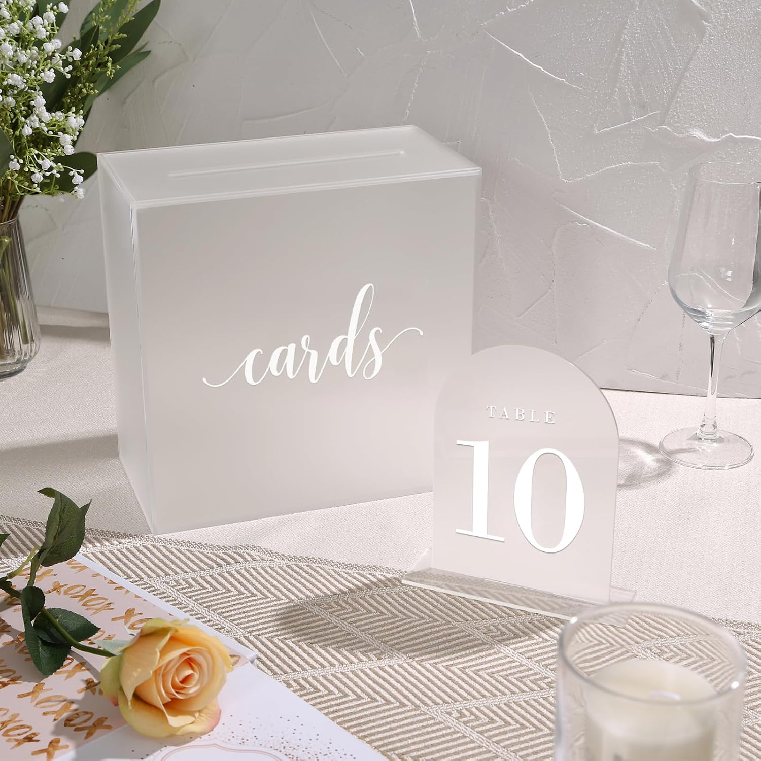 UNIQOOO Frosted Arch Wedding Table Numbers with Stands 1-20, 5x7" Acrylic Display Signs and Holders, Pack of 20