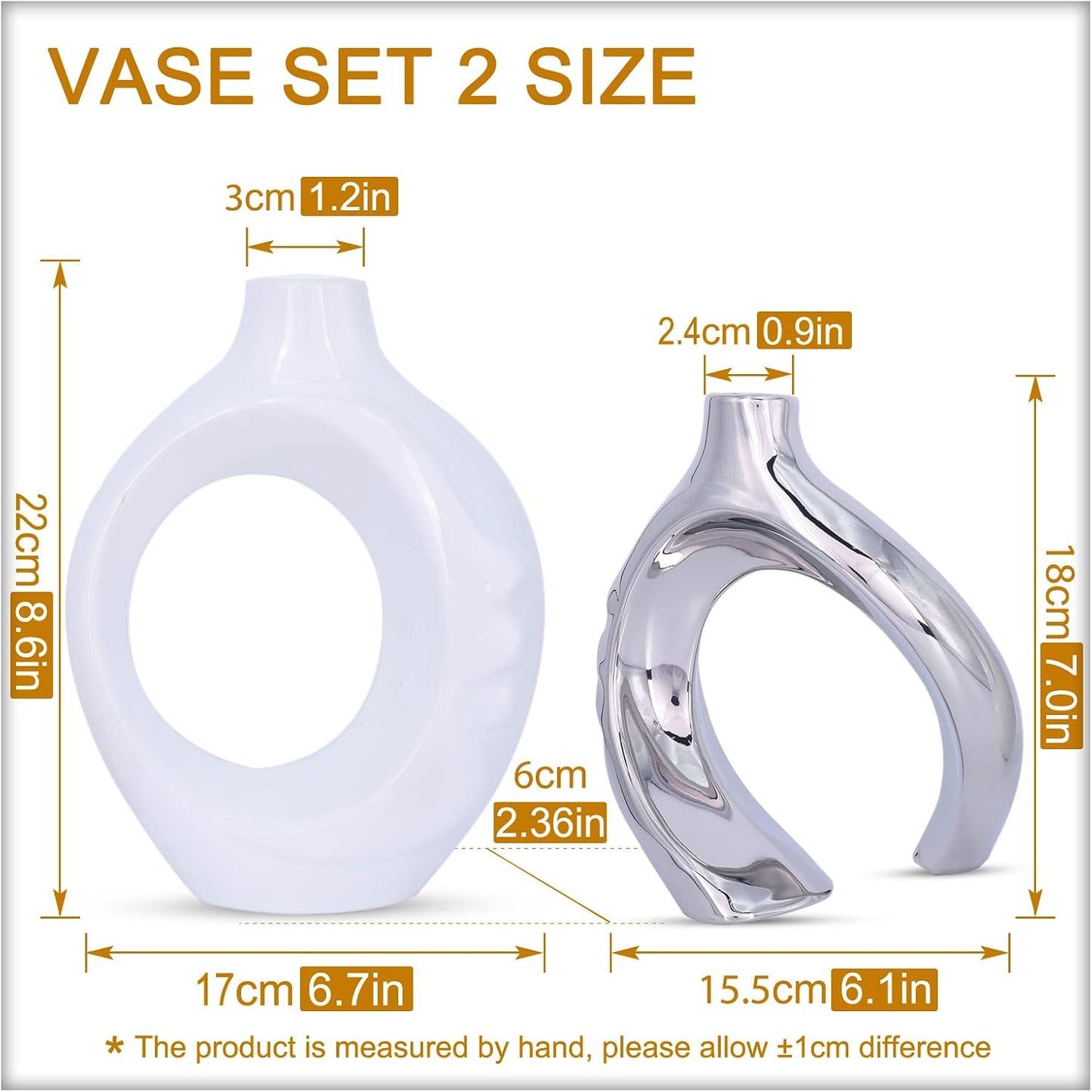 White Ceramic Vase / White Silver / Set of 2
