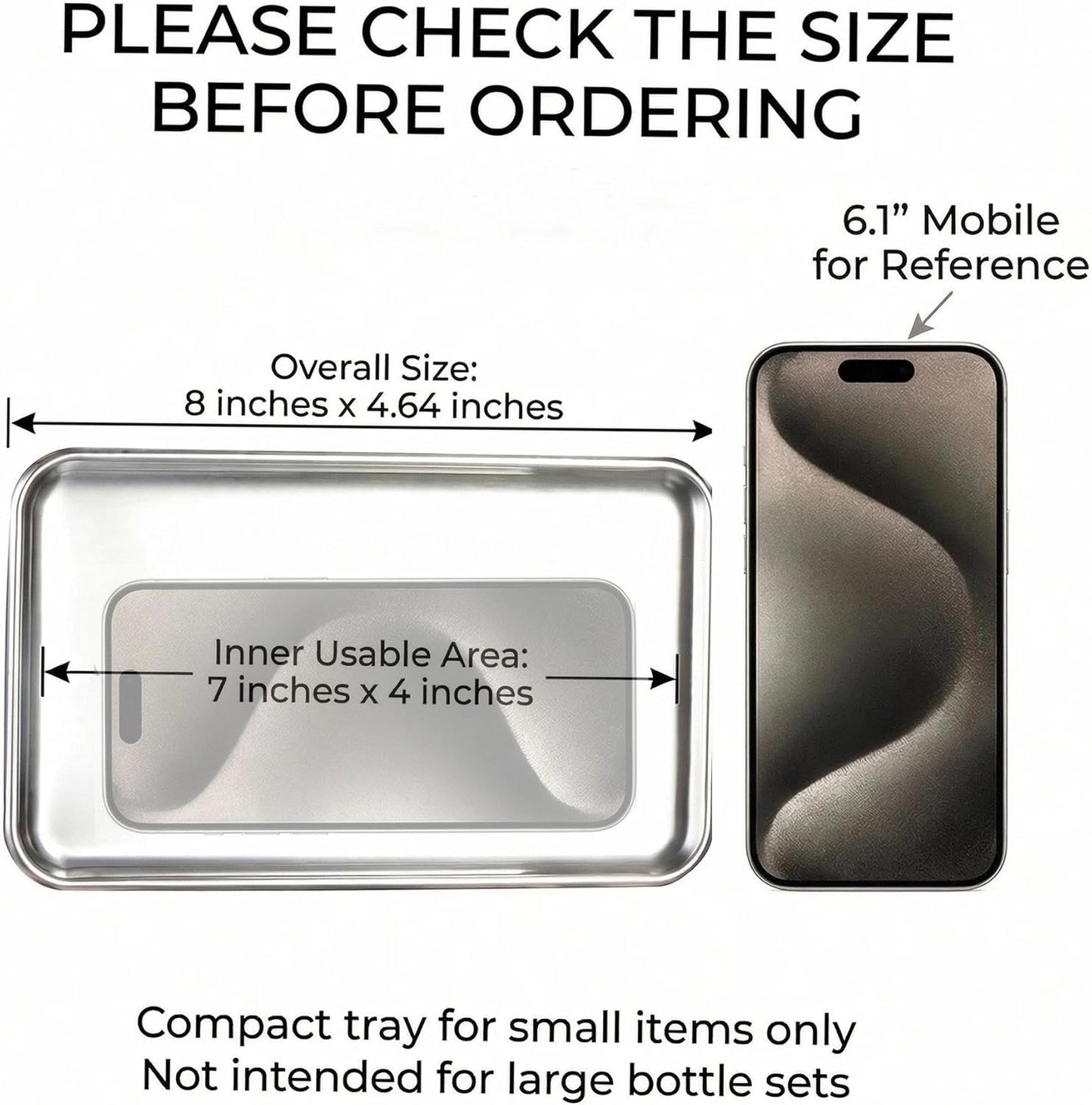 Small Stainless Steel Organizer Tray " Vanity Tray / 8 x 4.6 x 0.2