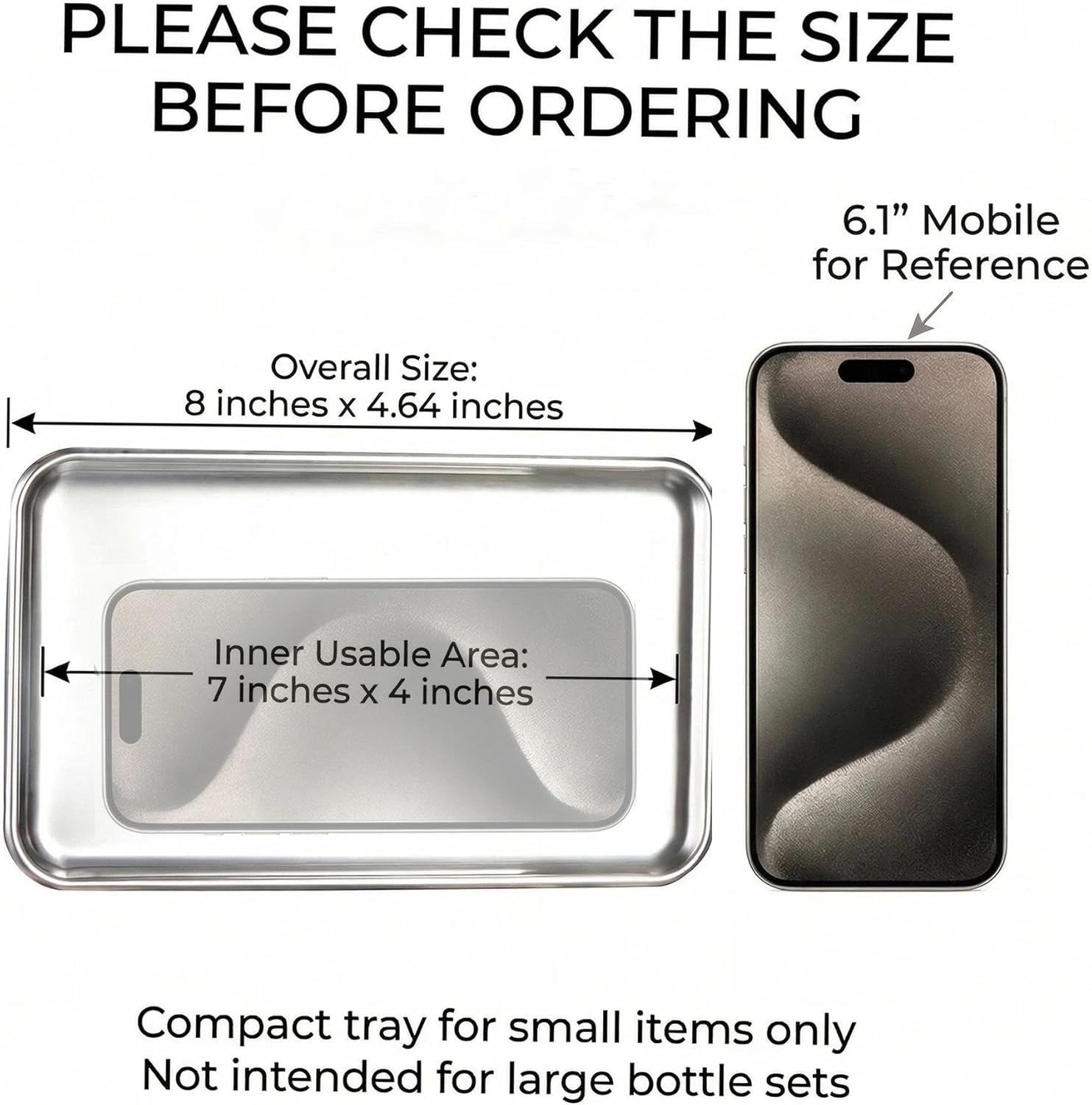 Small Stainless Steel Organizer Tray " Vanity Tray / 8 x 4.6 x 0.2