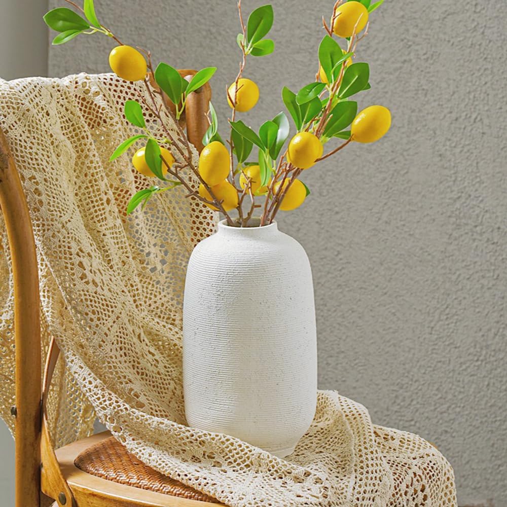 White Ceramic Flower Vase / 10.8"-cylinder / White-10.8"tall