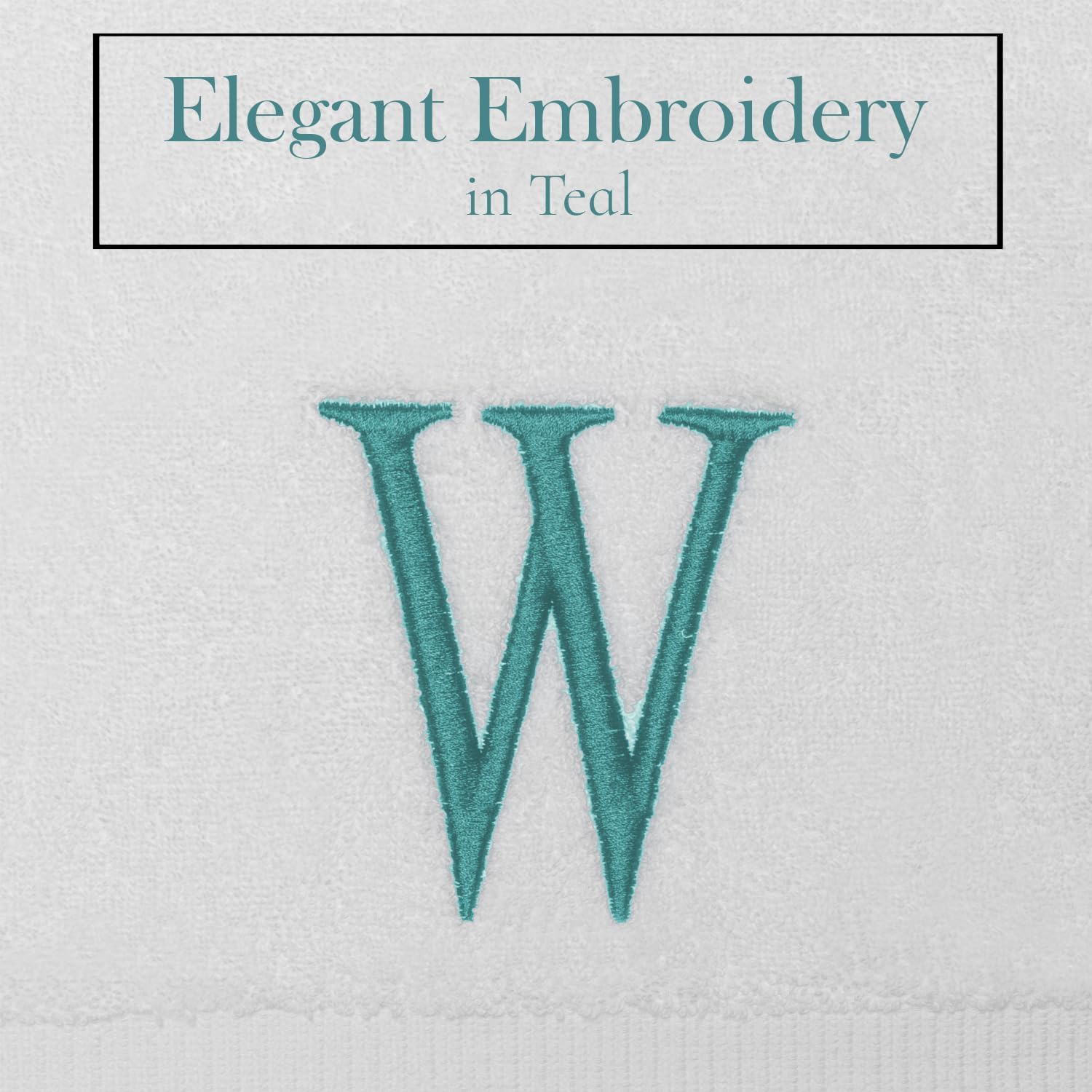 White with Teal Monogrammed Hand Towels for Bathroom - Set of 2 Letter W | Luxury Hotel Quality Initial Towels For
