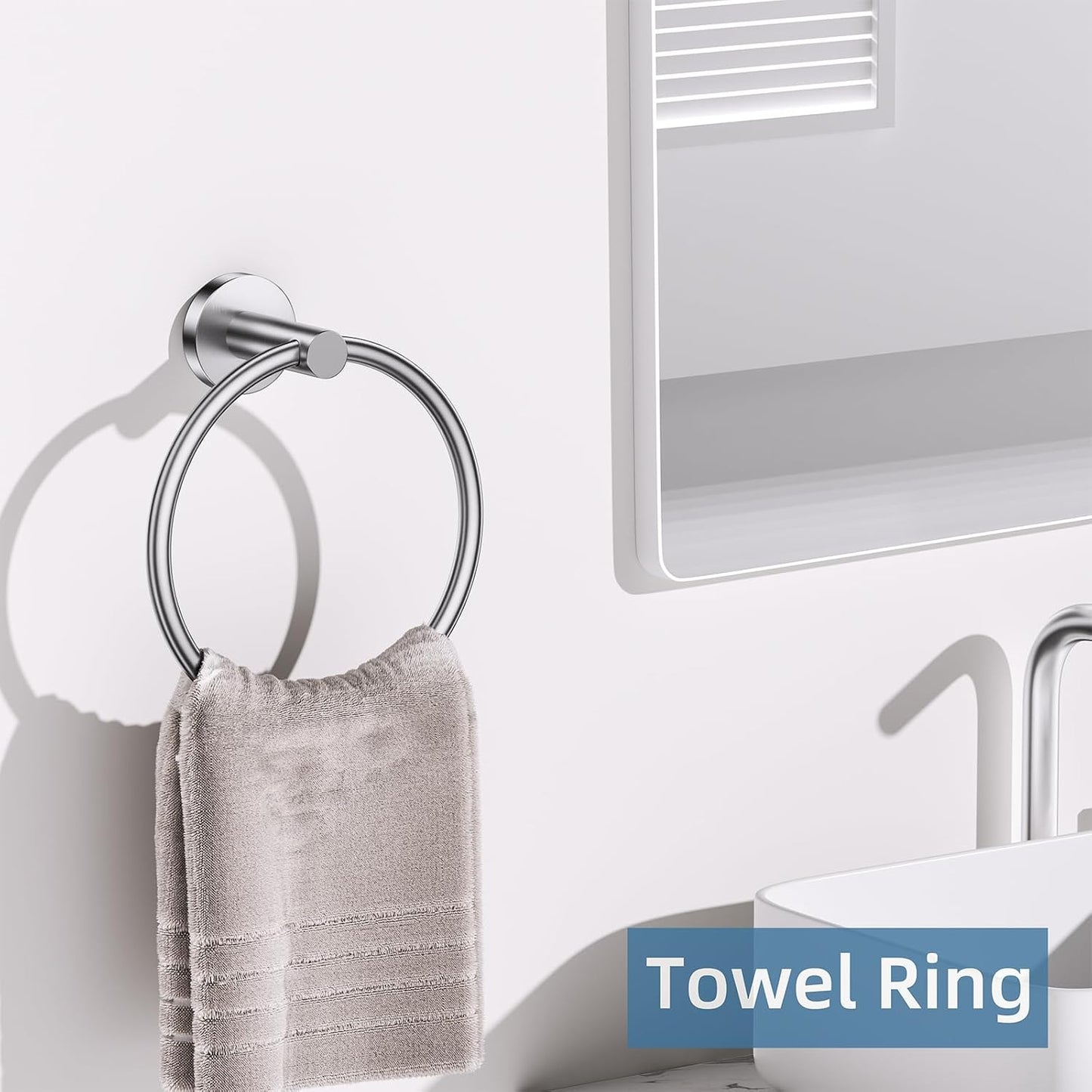 Brushed Nickel Towel Bar Bathroom Hardware Accessories Set, 10 Pieces Upgraded Toilet Paper Holder 23.6 Inch Towel Rack
