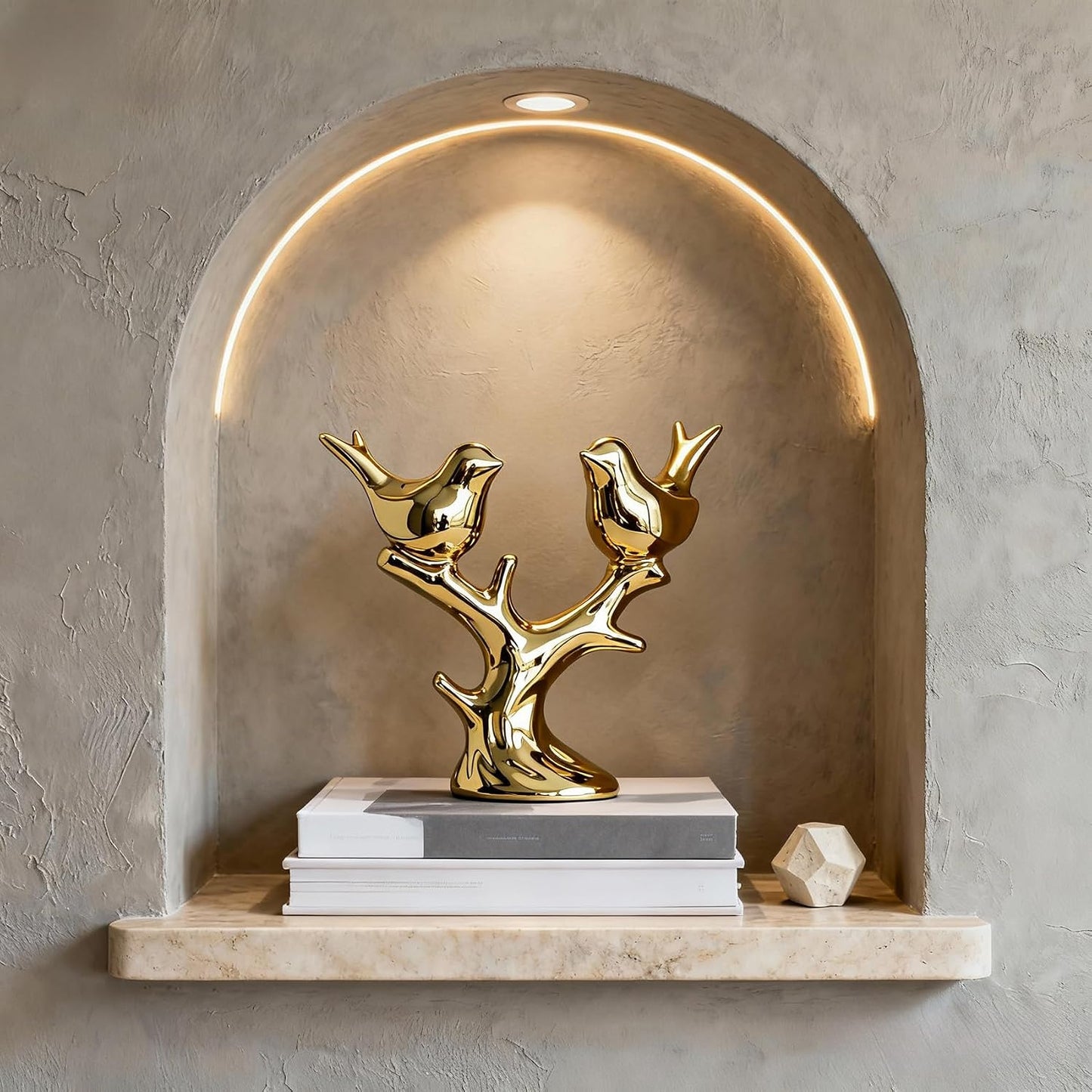 Gold Ceramic Bird Statue / Electroplated Gold
