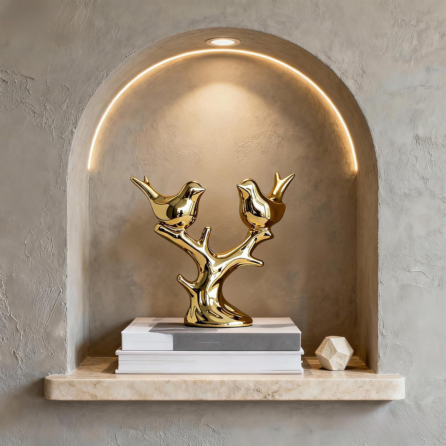 Gold Ceramic Bird Statue / Electroplated Gold