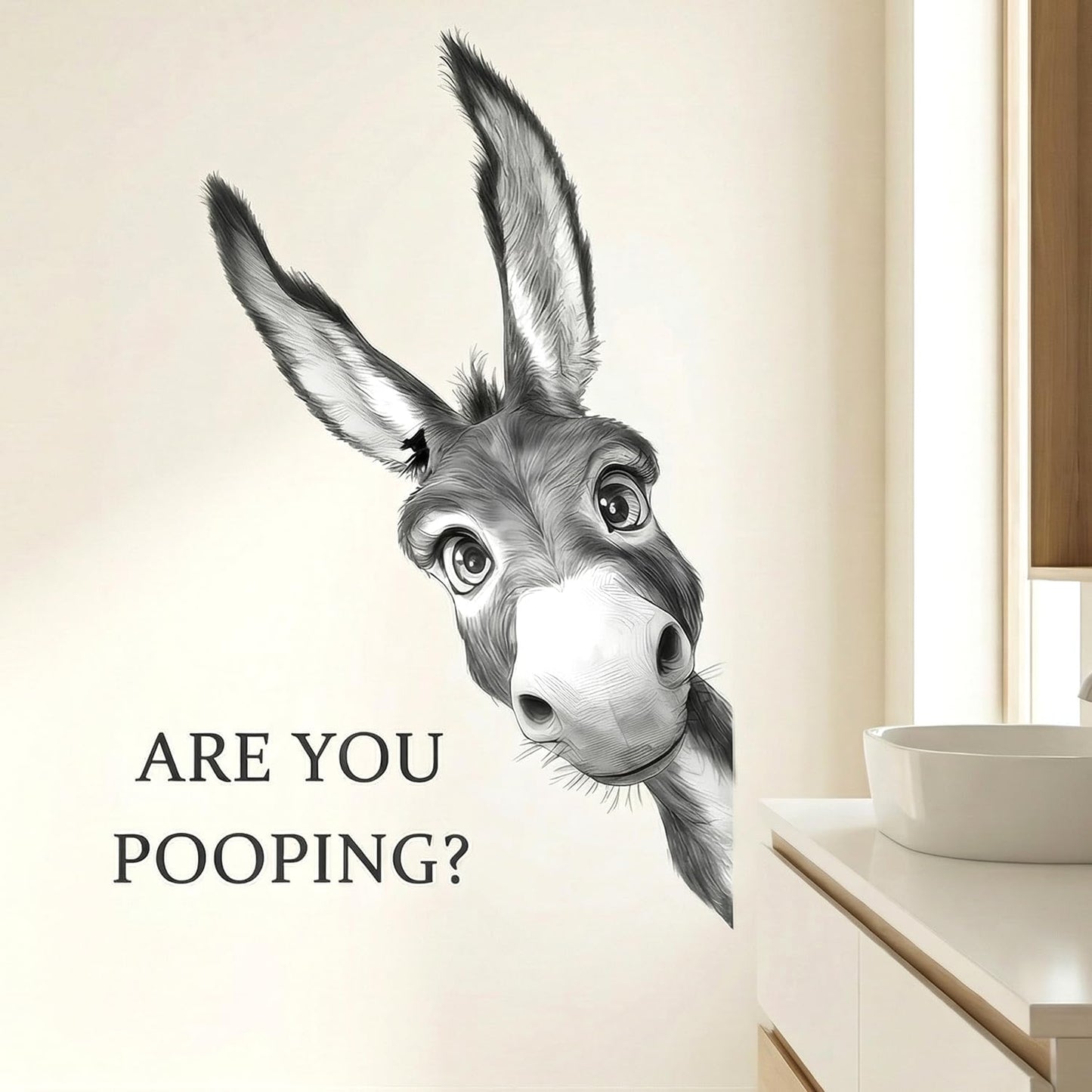 Funny Peeking Donkey are You Pooping Bathroom Wall Decals Peel and Stick