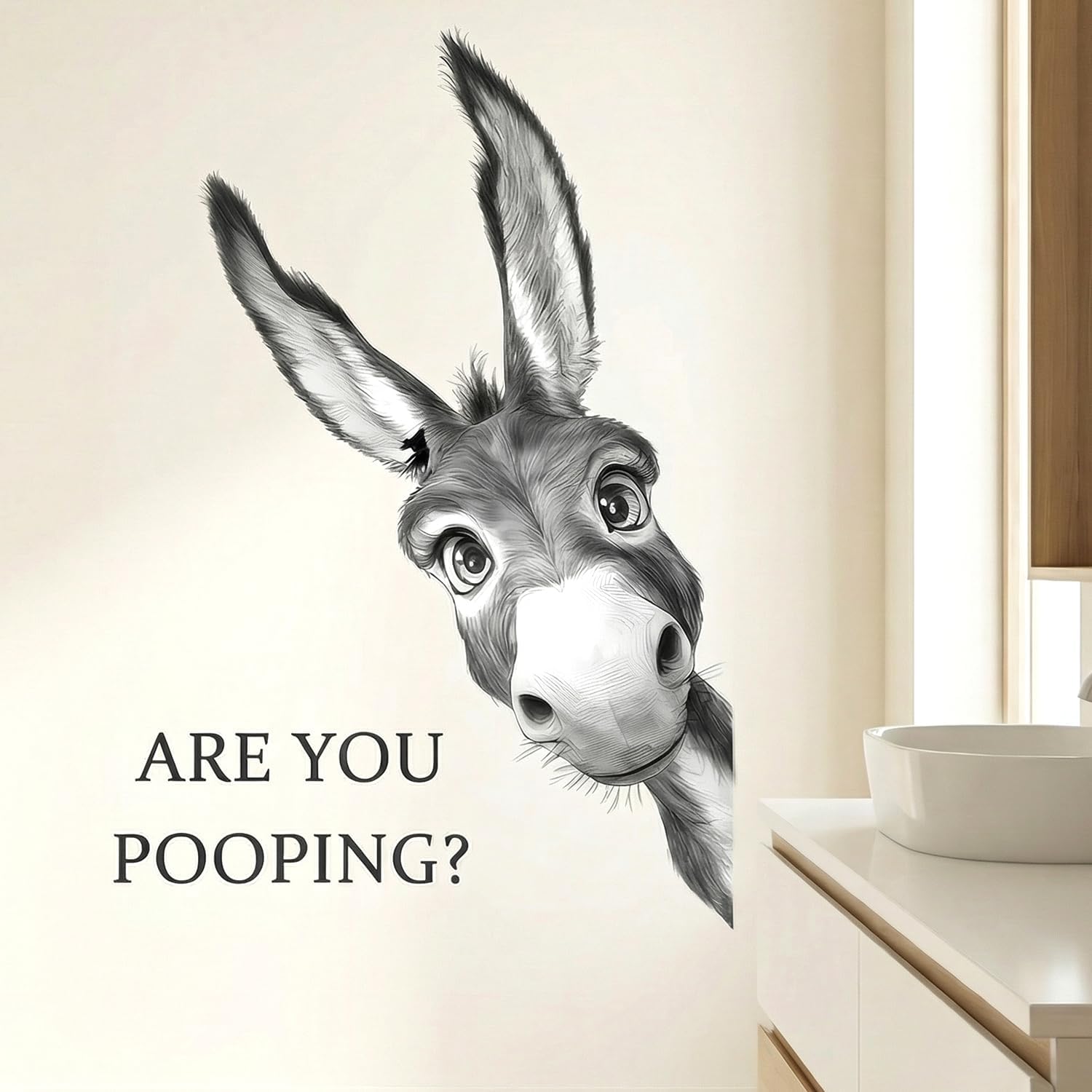 Funny Peeking Donkey are You Pooping Bathroom Wall Decals Peel and Stick