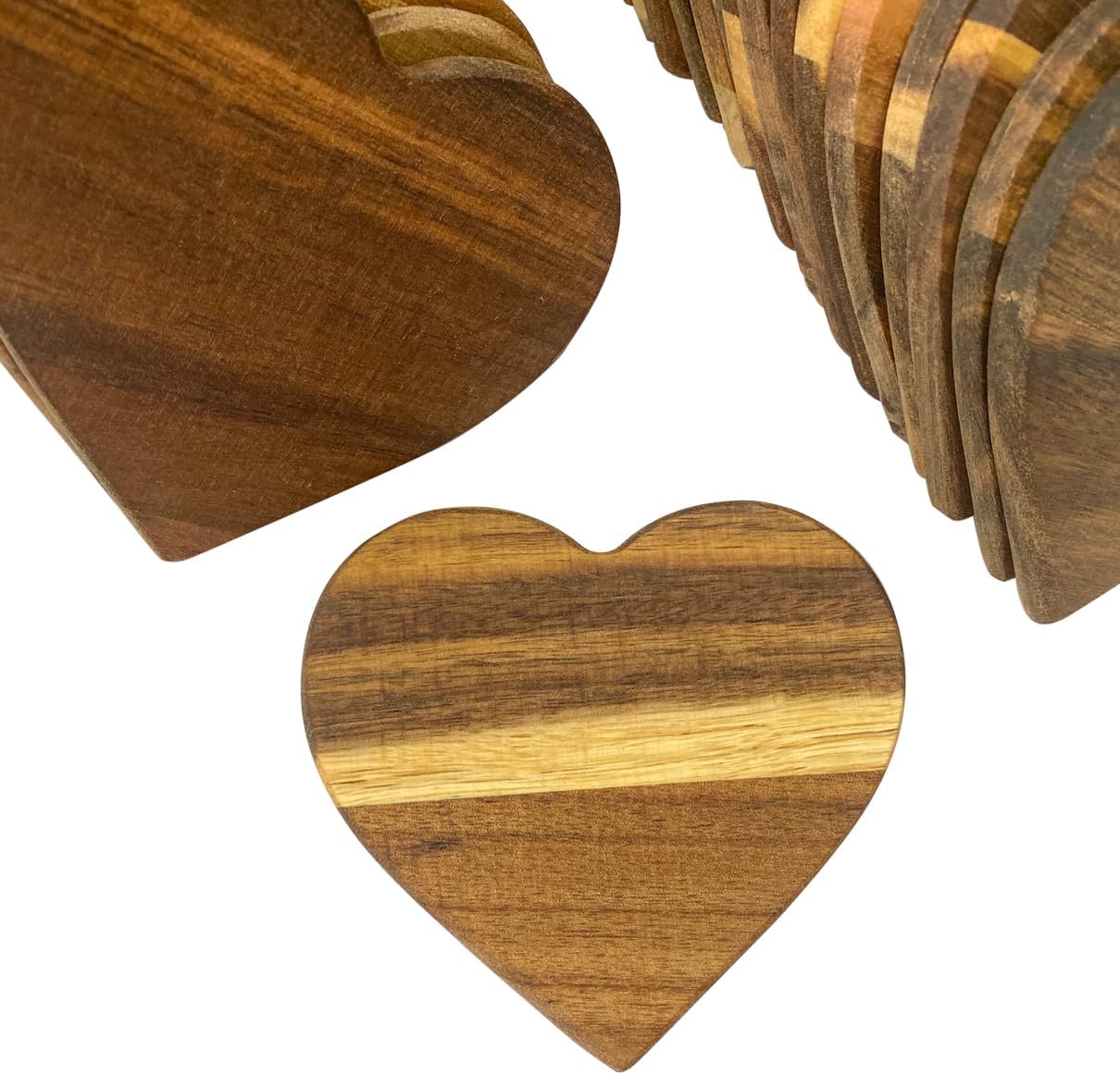 Heart Shaped Coaster for Valentine's Day Acacia Wood Drink Coasters for Fathers / 4 Inch / Set of 36