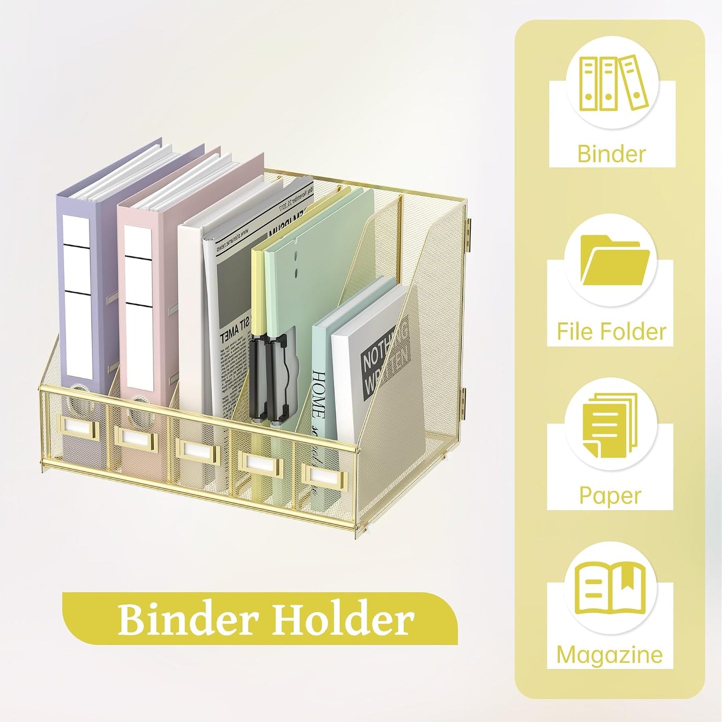 Desk Organizers Metal Desk Magazine File Holder with 5 Vertical Compartments Rack File Organizer for Office Desktop