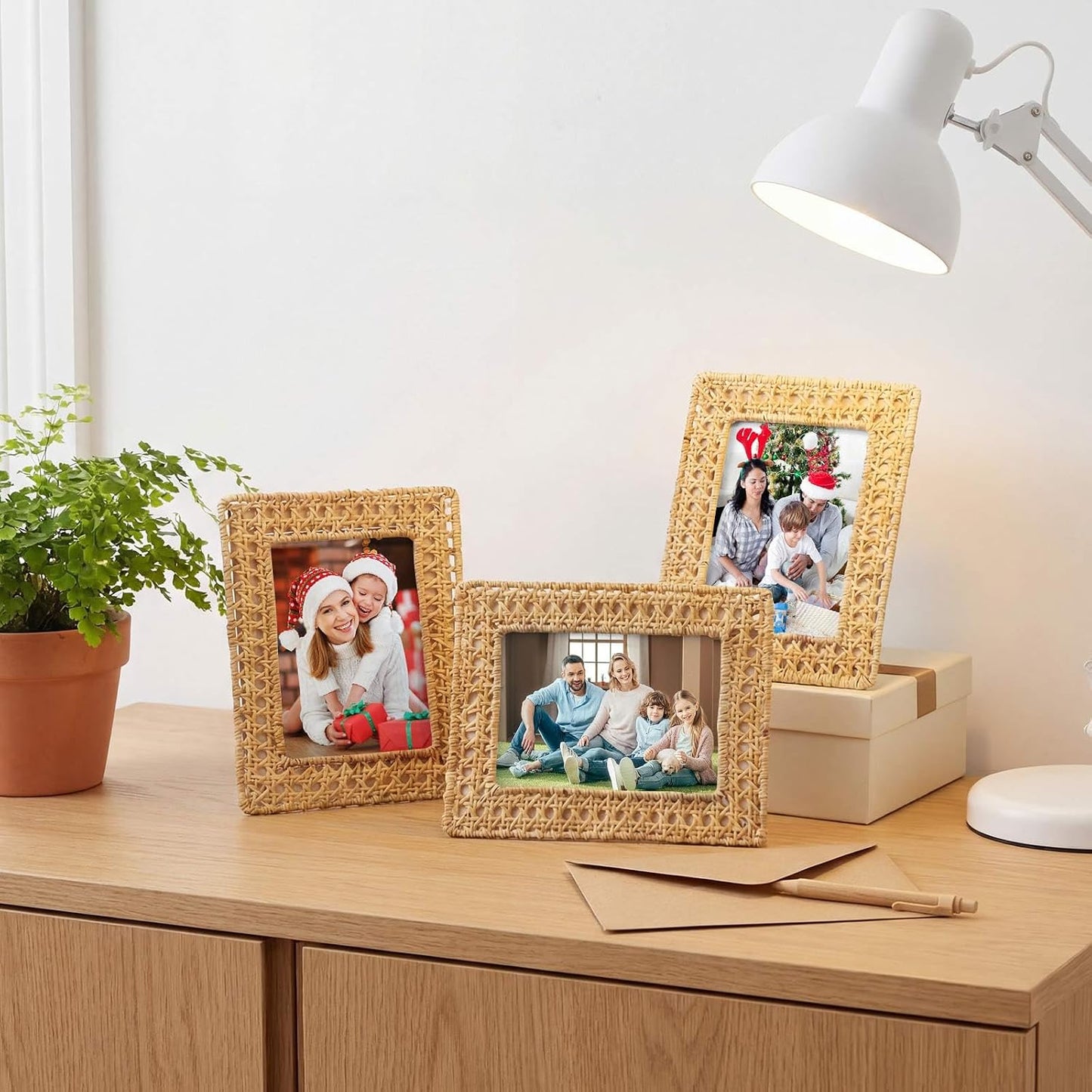 Boho Woven Rattan Picture Frame Set Rustic Wicker Photo Frames / 5 x 7 / Set of 3