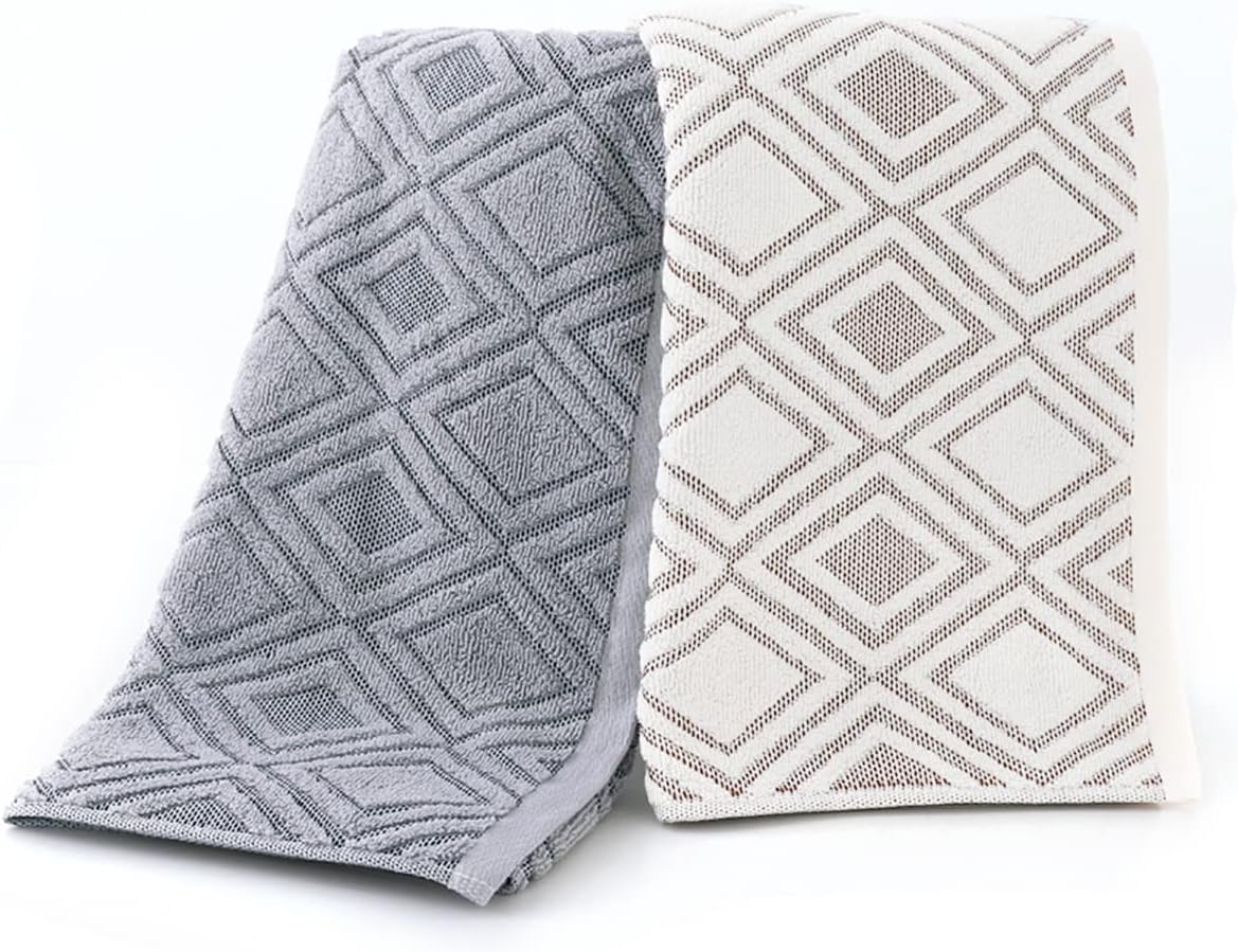 Bath Towel Diamond Pattern 100% Cotton Absorbent Soft Decorative Towel for Bathroom 27.6 x 55 Inch (Beige Brown)
