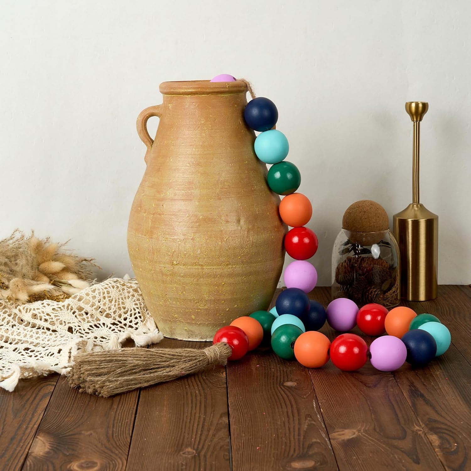 50" Long Extra Large Wood Bead / Colorful, Red, Orange, Green, Teal, Aqual, Navy Blue, Purple