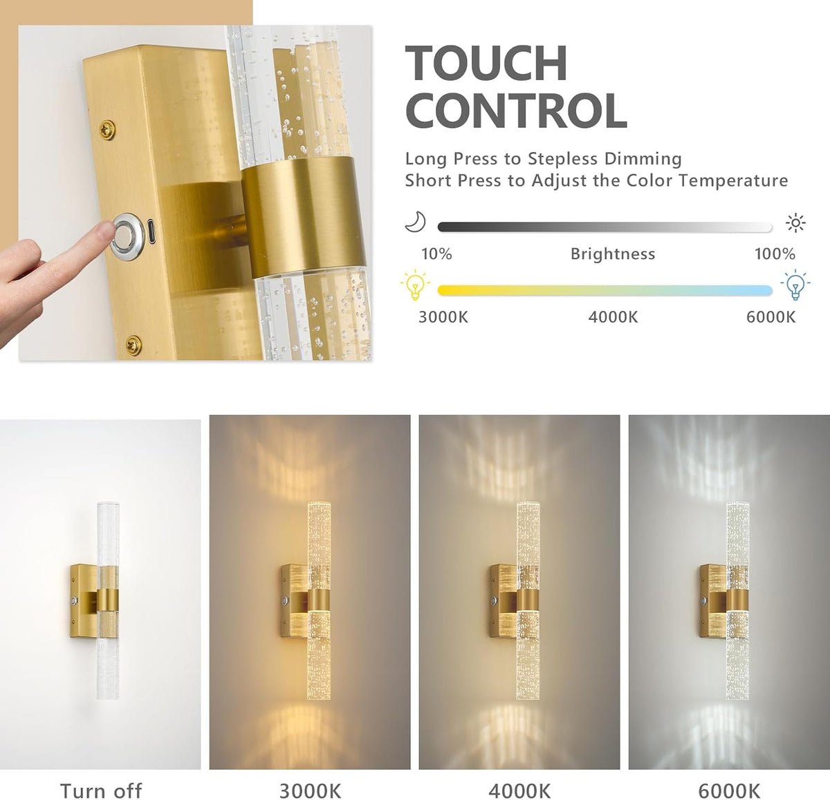 Battery Operated Wall Sconces Set of 2, 20000mAh Rechargeable Wall Light | Remote Control 3000K-6000K Dimmable LED