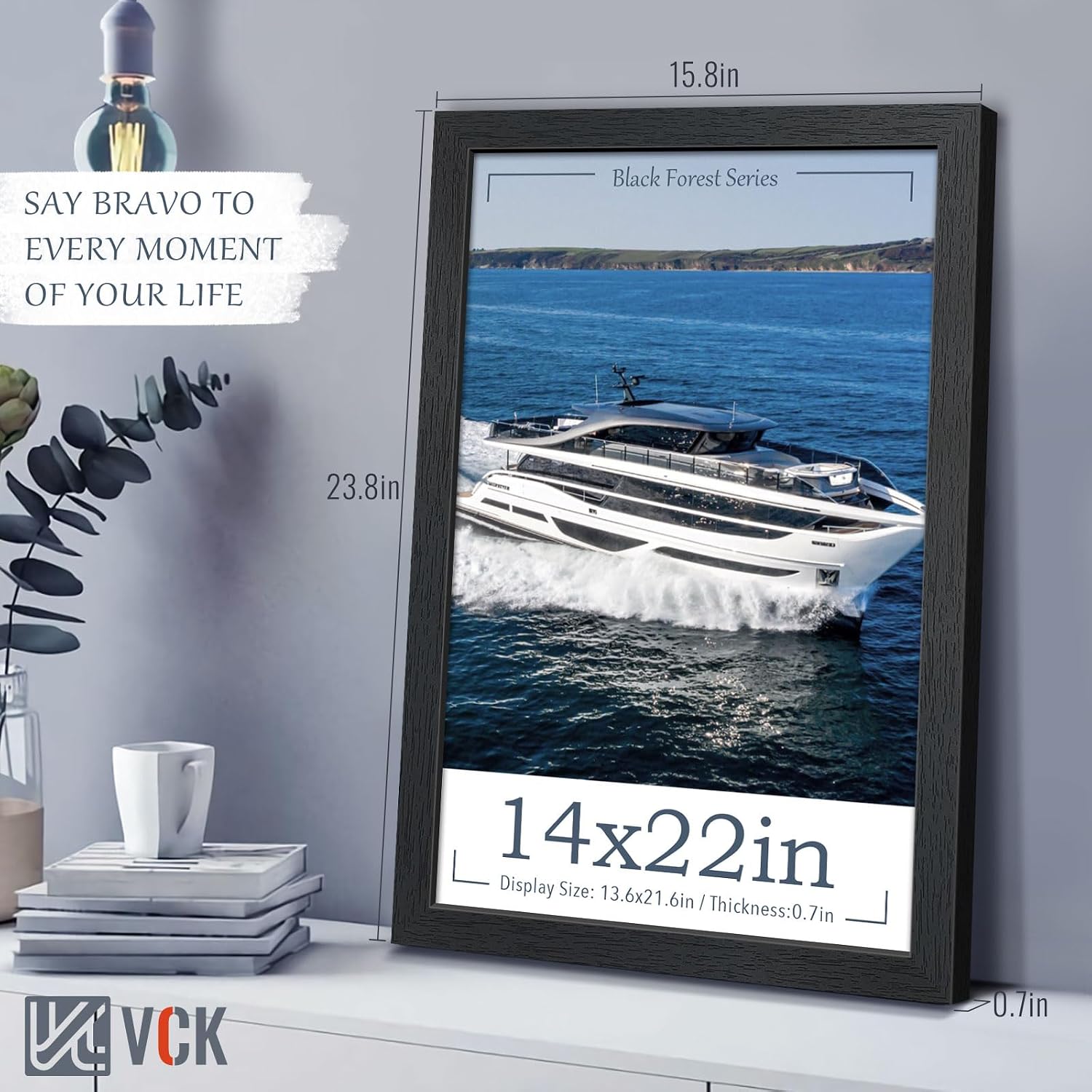 VCK 14x22 Picture Frame Black 4 Pack, Wide Thick Wood Border, for Poster | Exclusive Woodgrain, Wall Hanging, HD