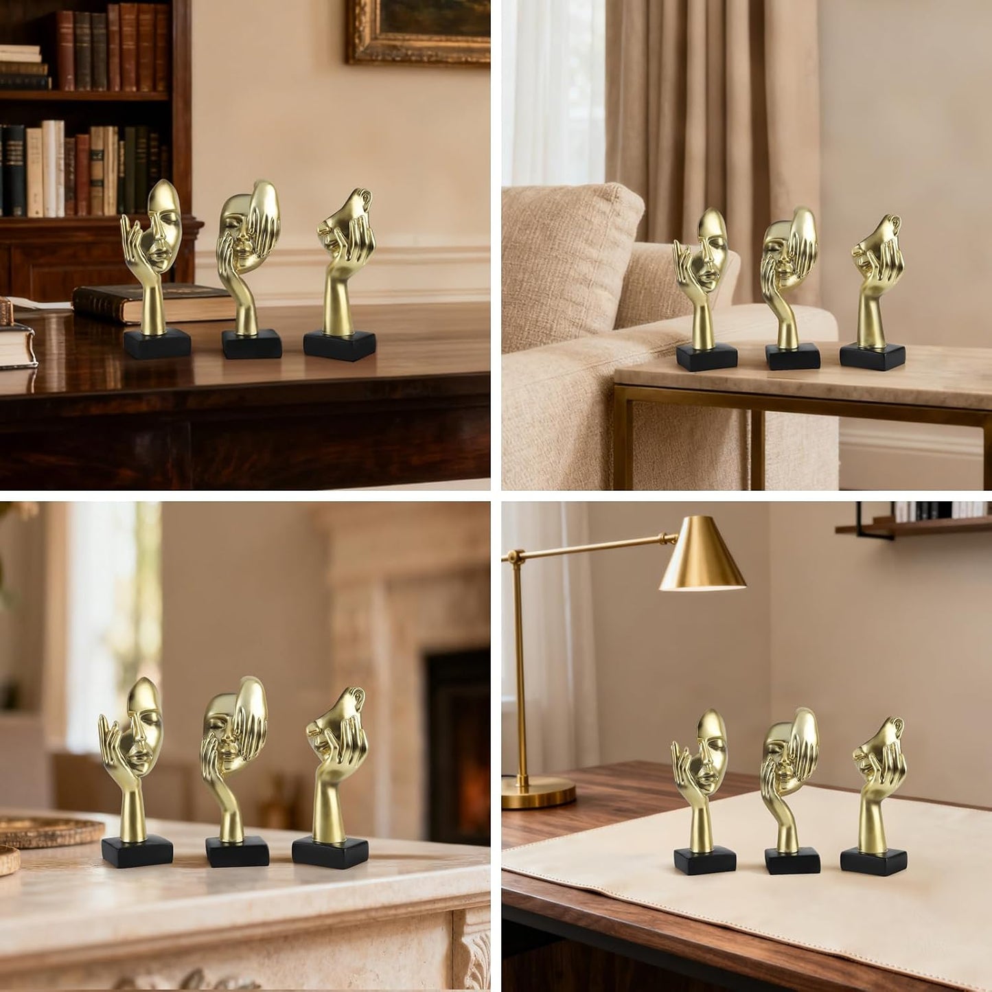 Thinker Statues / Modern Living Room Decoration / Gold Abstract Sculpture Decor / Set of 3