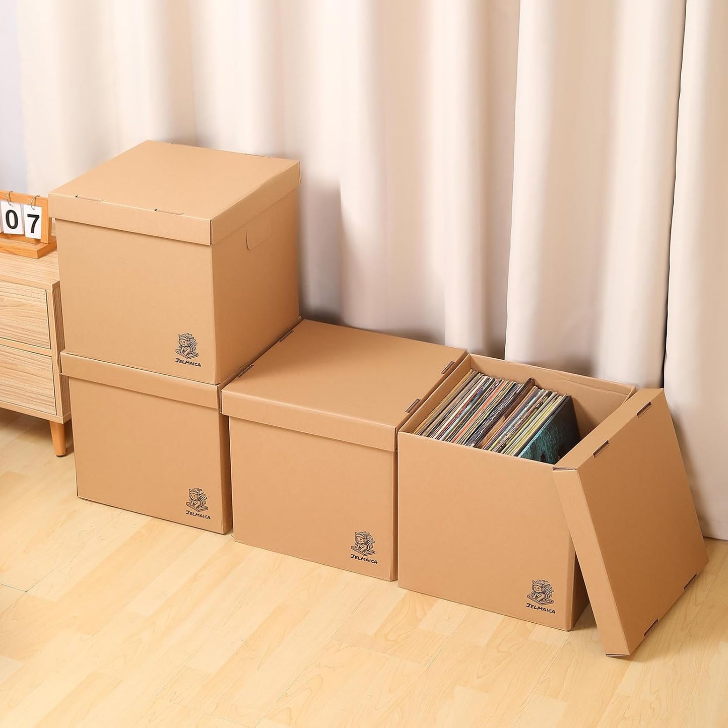 12" Vinyl Record Storage and Moving Box, Holds 60 Records or LPs, 2-Pack | Durable Cardboard with Removable Lid