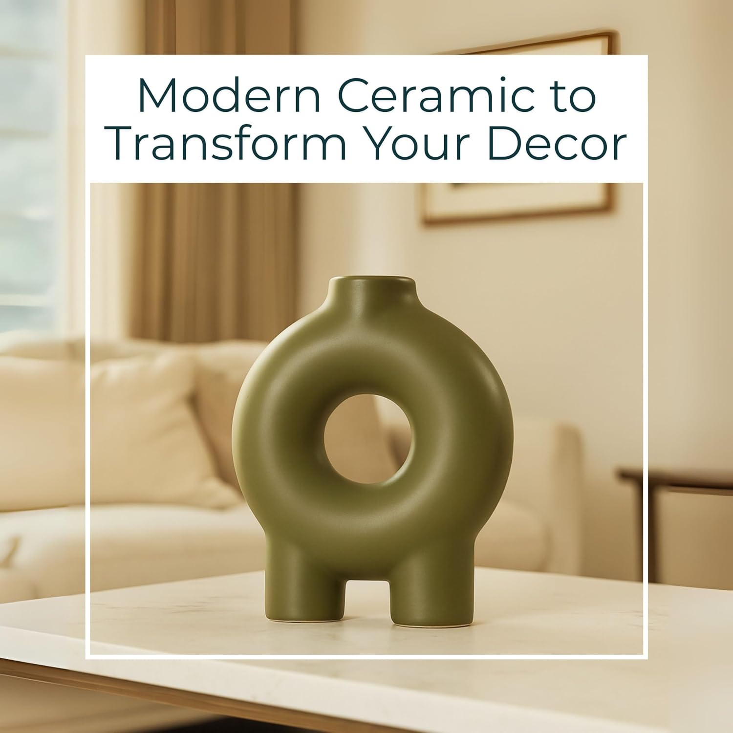 Modern Geometric Ceramic Vase / 7.0" H / Green