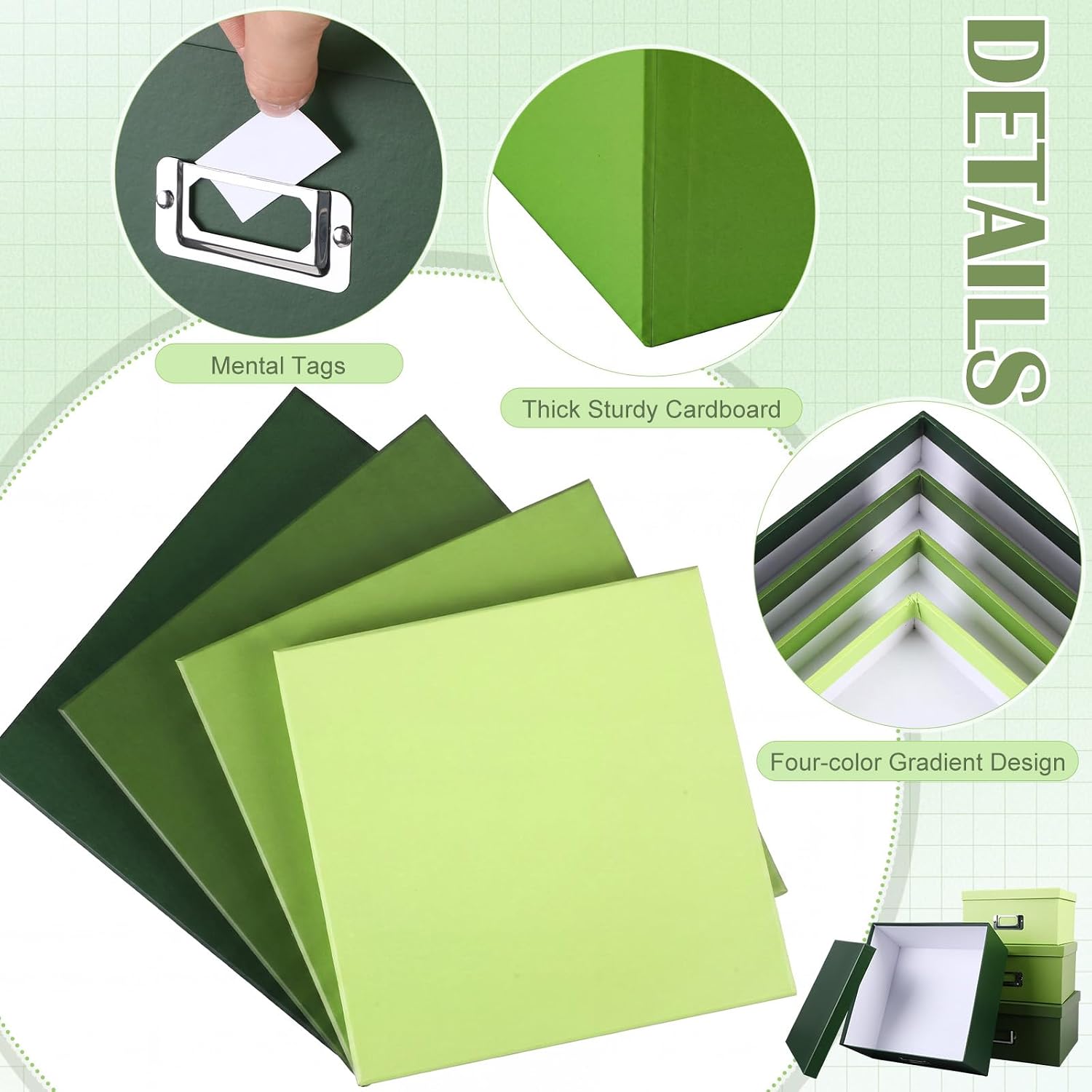 Label Holders / Decorative Storage Boxes / Green Gradient / Set of 4