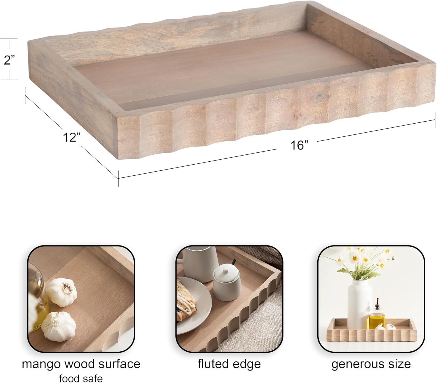 Modern Scalloped Serving Tray / Natural / 16 x 12