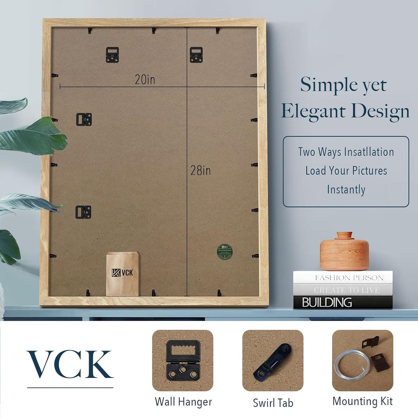 VCK 22x28 Poster Frame Set of 3, Natural Solid Wood, Wall Hanging | Wide Border, Light Woodgrain, Shatterproof