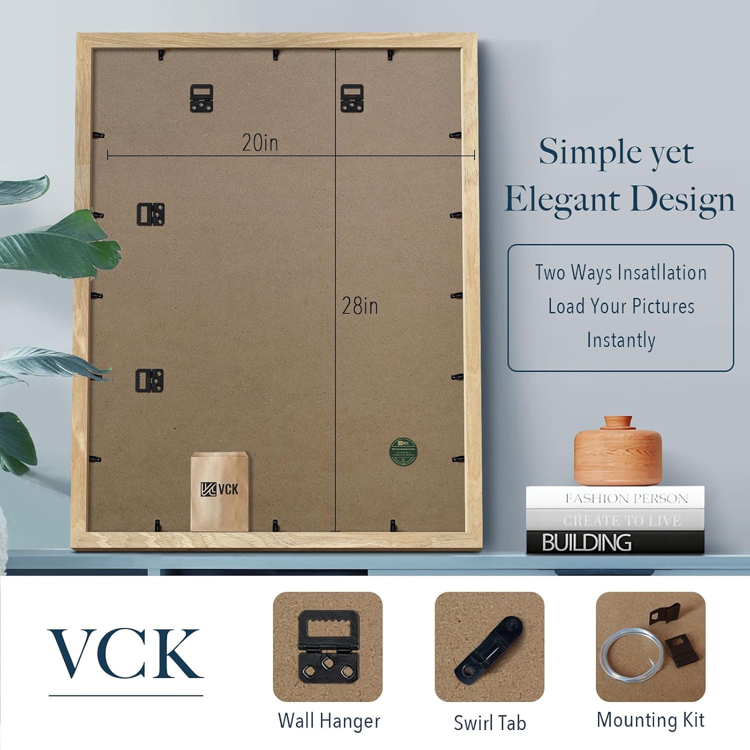 VCK 22x28 Poster Frame Set of 3, Natural Solid Wood, Wall Hanging | Wide Border, Light Woodgrain, Shatterproof