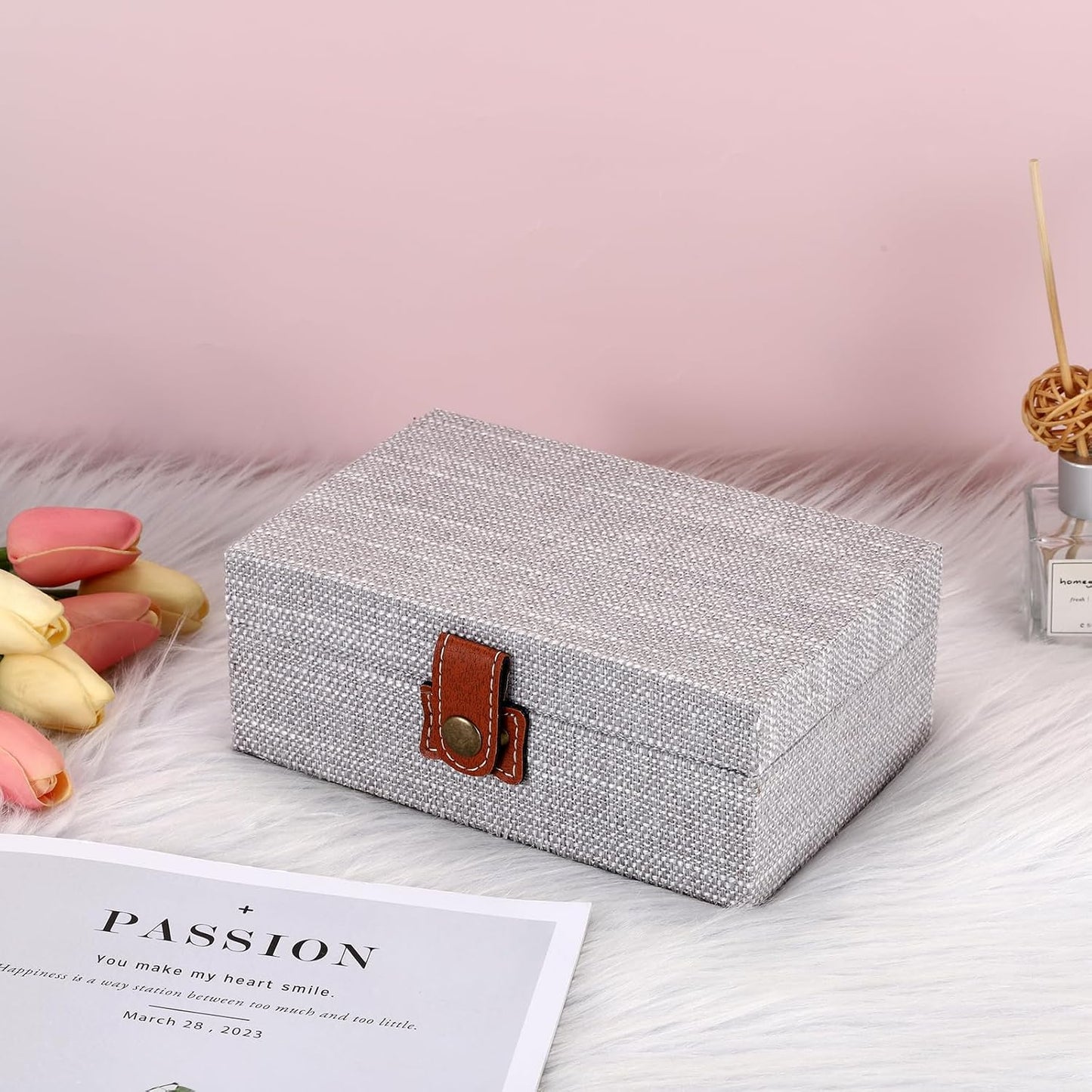 Linen Covered Rectangular Keepsake Case / Small / Gray