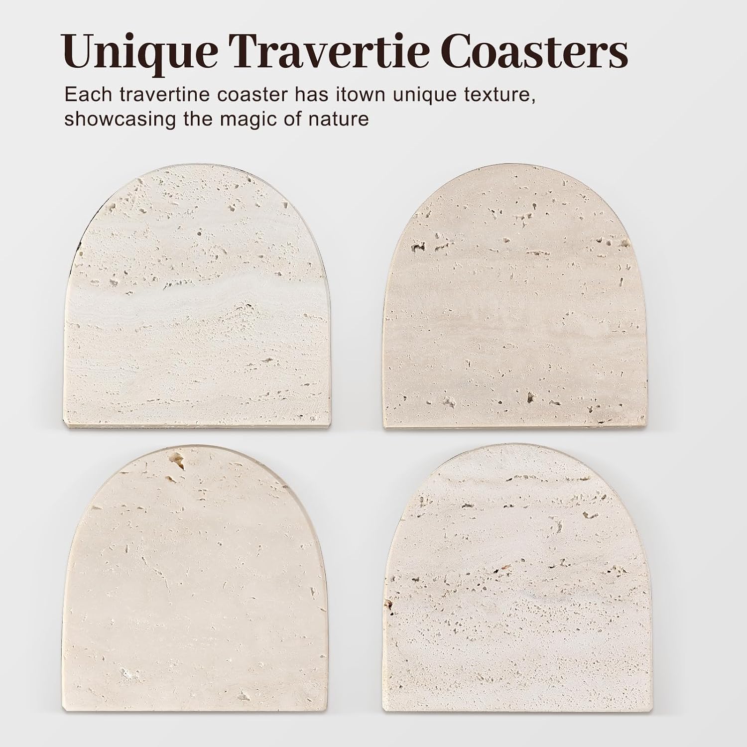 4" Stone Coasters Modern Arch Shape Heat / Travertine / Natural / Set of 4