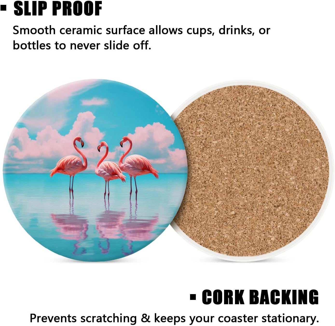 Holder / Flamingo Print Ceramic Coasters / 4 In / Color1861 / Set of 4