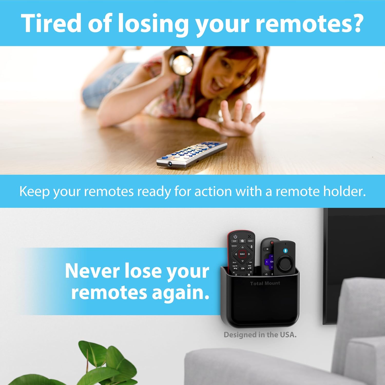 Hole-Free Remote Holders / Black / Set of 2