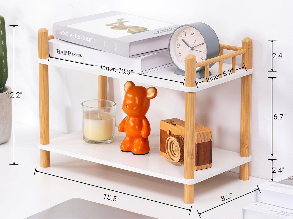 2-Tier Bamboo Coffee Bar Organizer,Coffee Bar Accessories, Mul-tifunctional Wooden Beaded Coffee Station Countertop