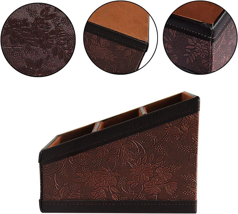 PU Leather Remote Control Holder Storage Container for TV Remote Phone Caddy Eyeglasses / Brown