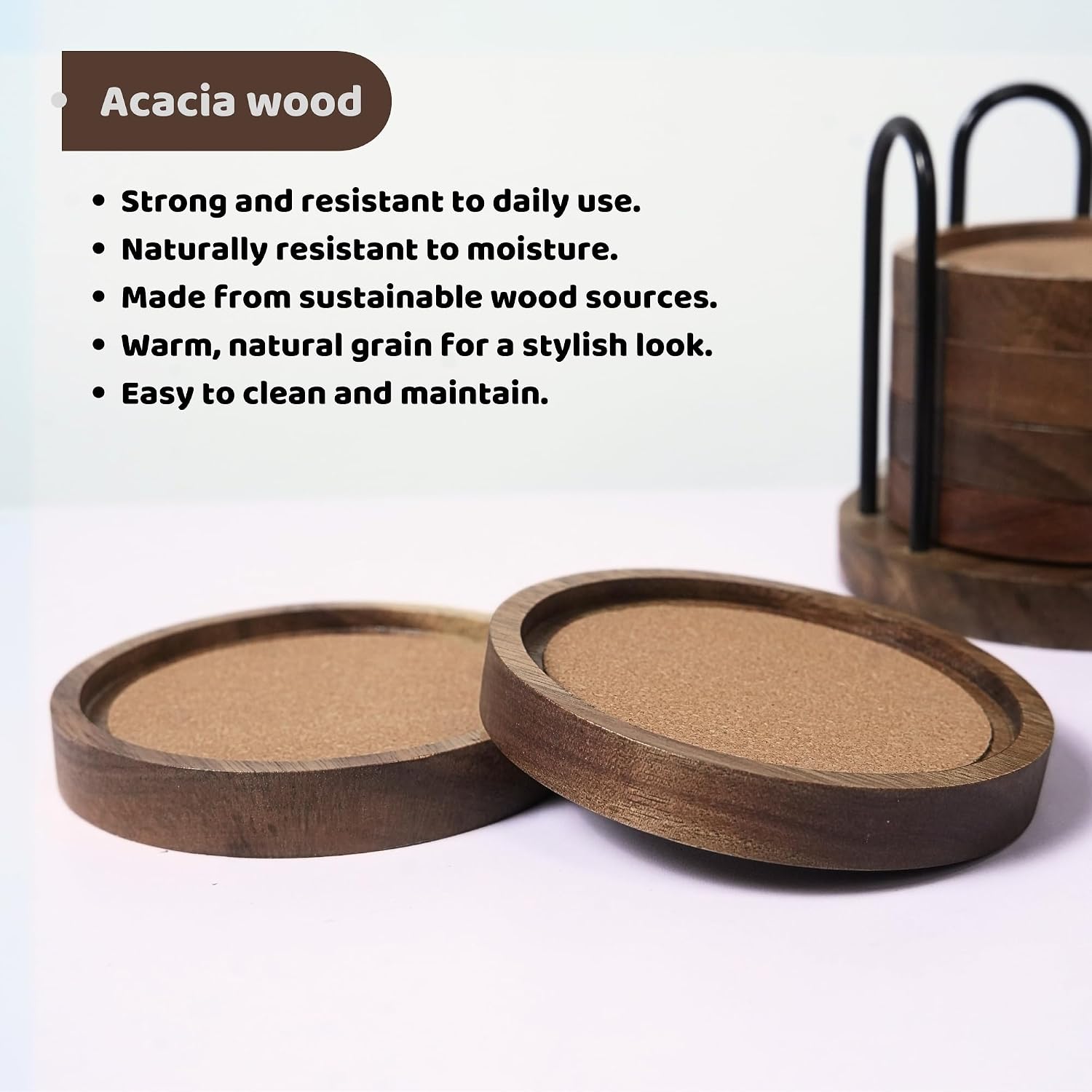 Metal Holder / Wood Coasters for Drinks