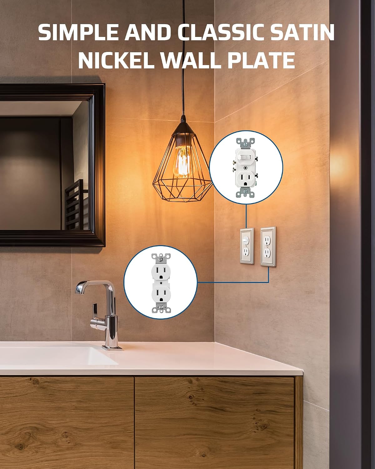 DEWENWILS Metal Wall Plate, Decorative Light Switch Cover Brushed Nickel | 8 Pack, 4.90" x 3.15", Stylish Outlet Cover