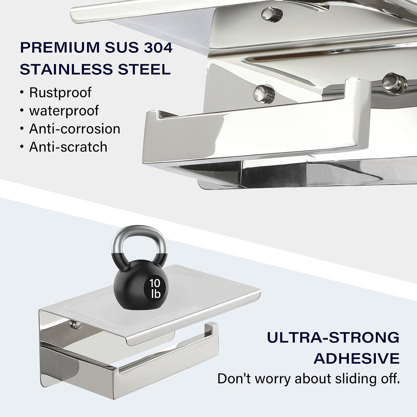 Alise Toilet Paper Holder with Shelf Wall Mount,Adhesive or Drill,Chrome | Heavy Duty SUS304 Stainless Steel Toilet