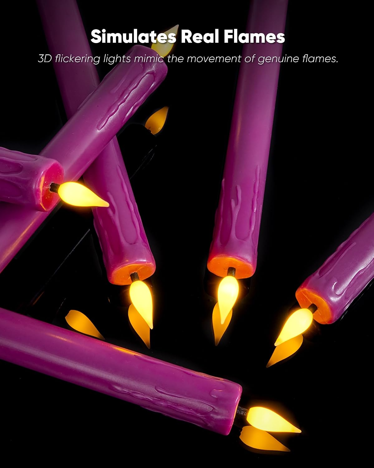 Homemory 6 Pcs Real Wax Purple Flameless Taper Candles with Remote Timer, 9.6 Inches LED Fake Candlesticks, LED Candle