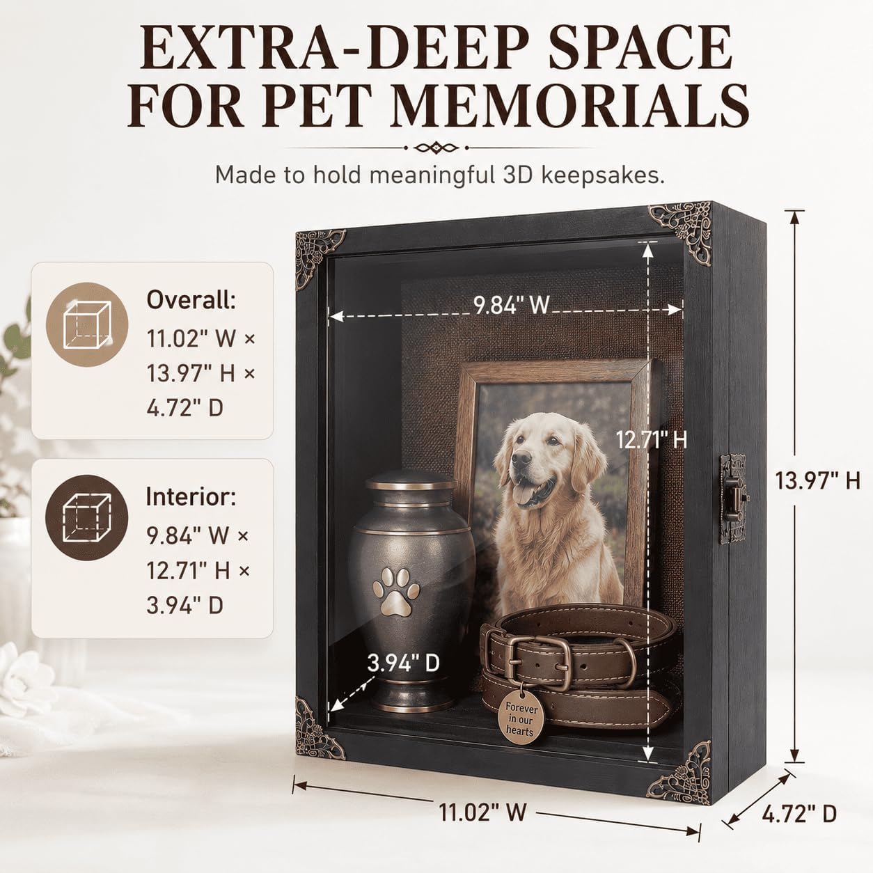 Deep Shadow Box Frame 11x14, 4.7in Depth Shadow Boxes Display Case with Soft Linen PIN Board, Vintage Charred Finish &