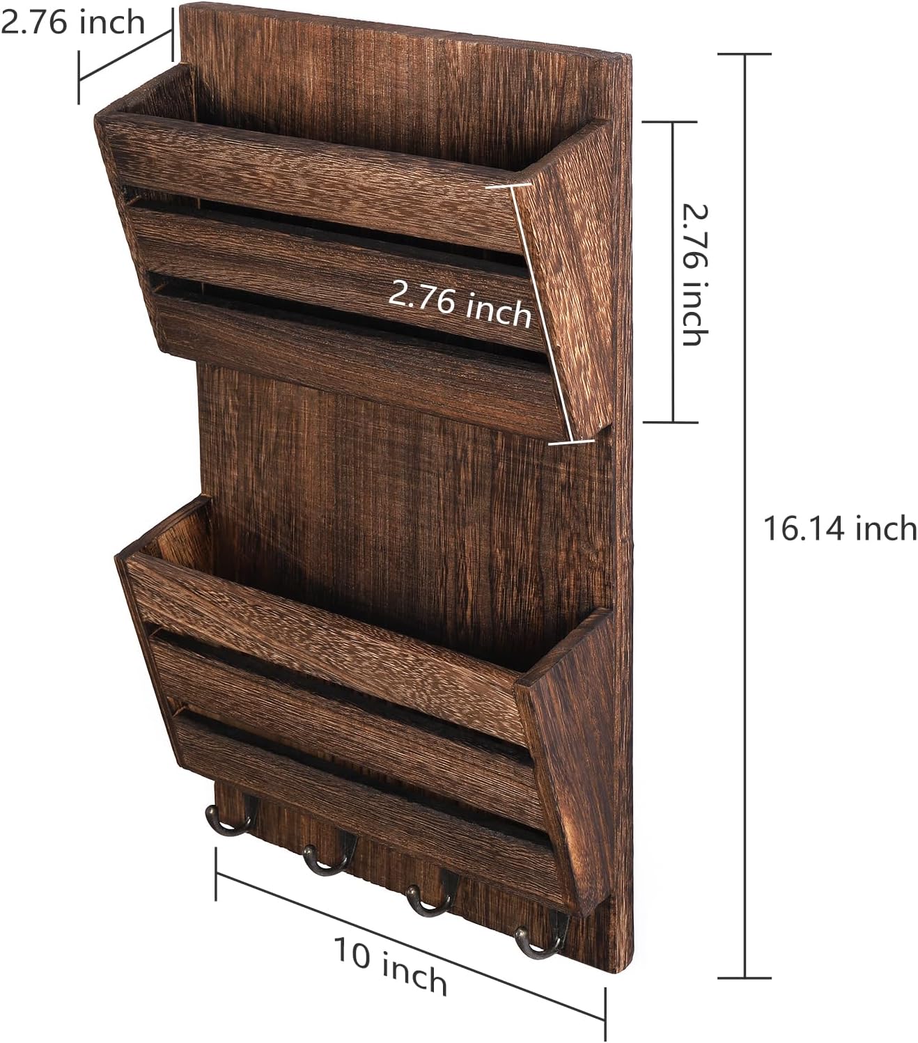 2-Slot Wood Mail and Key Holder / Rustic Brown