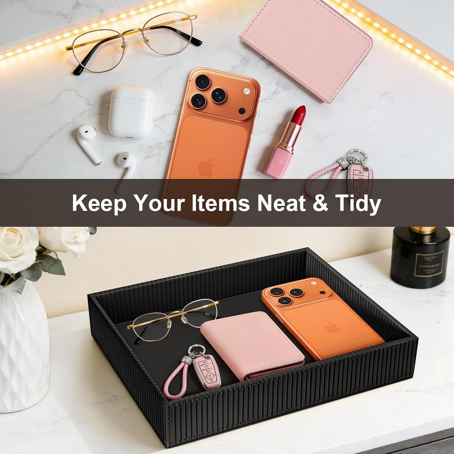 Valet Tray Desk Organizer / Stripe Black