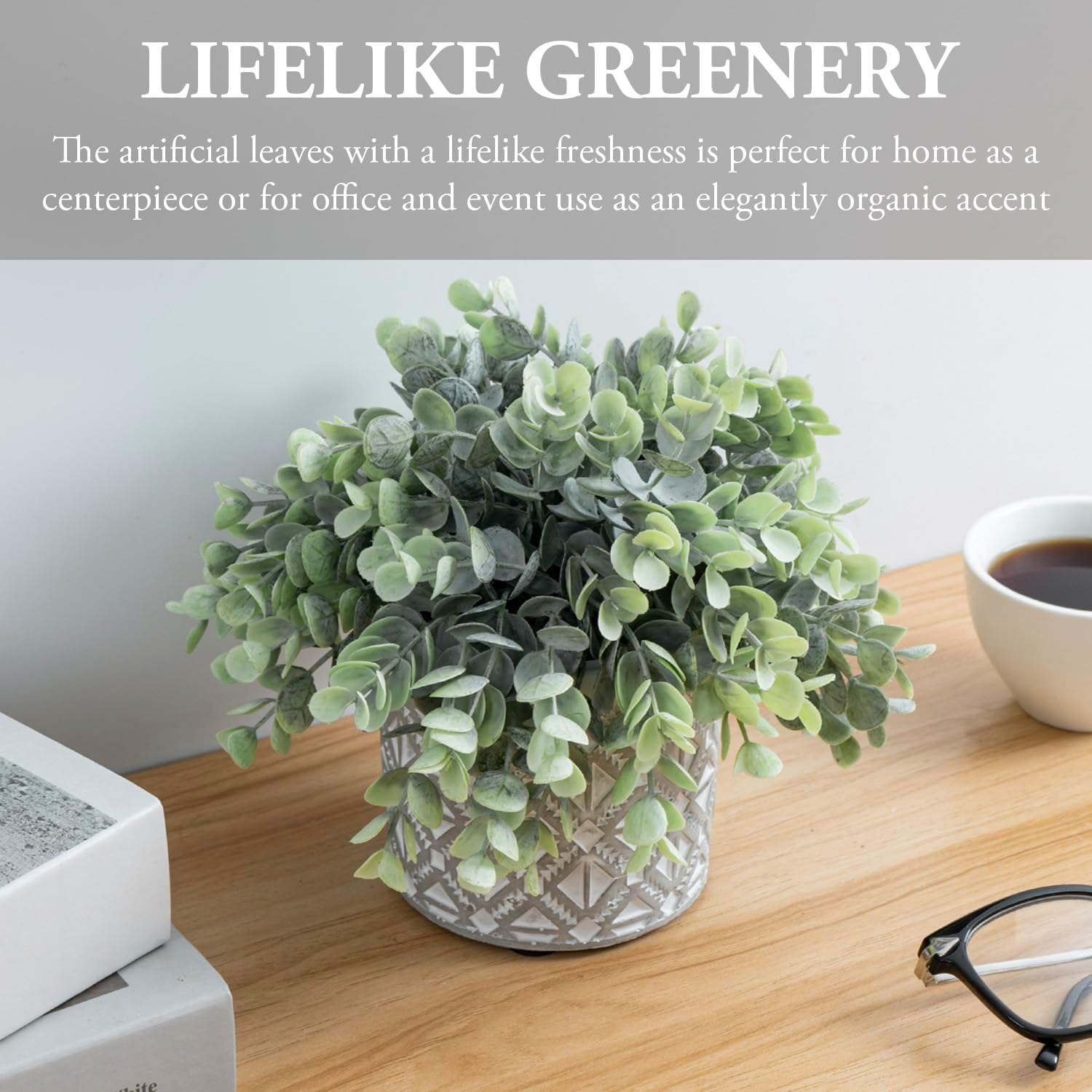 Artificial Eucalyptus Plant in Modern Gray Concrete Pots / Grey