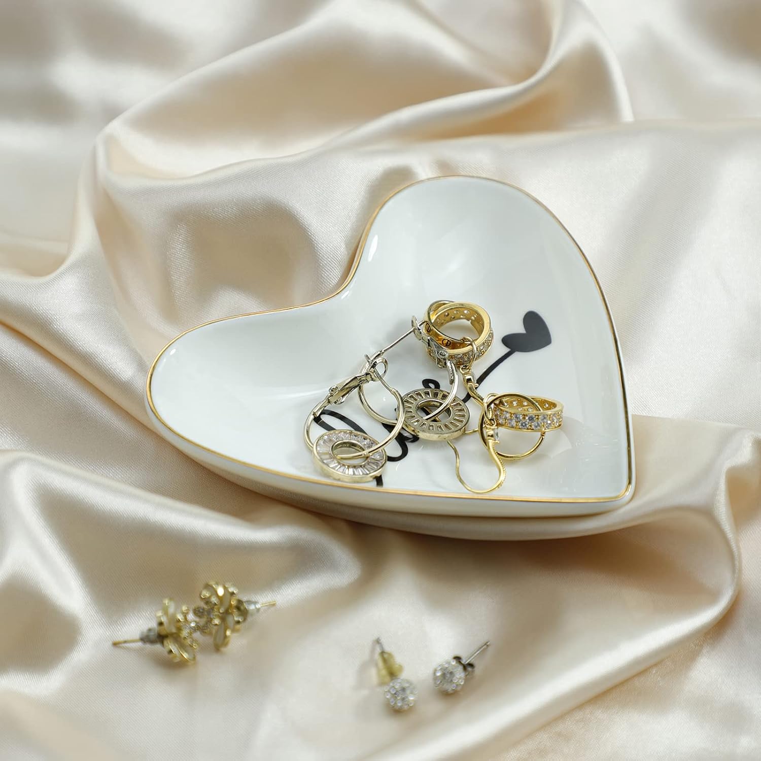 Original Ceramic Heart Shape Ring Dish Holder Jewelry Tray Dish Trinket Holder Jewelry / Love U