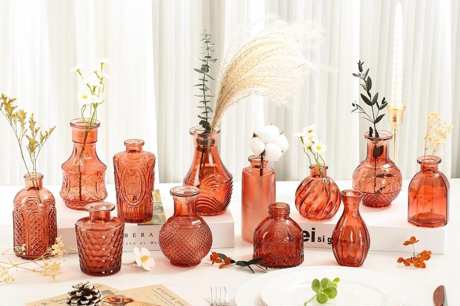 Flowers / Mini Bud Vases Centerpieces / Amber / Set of 12