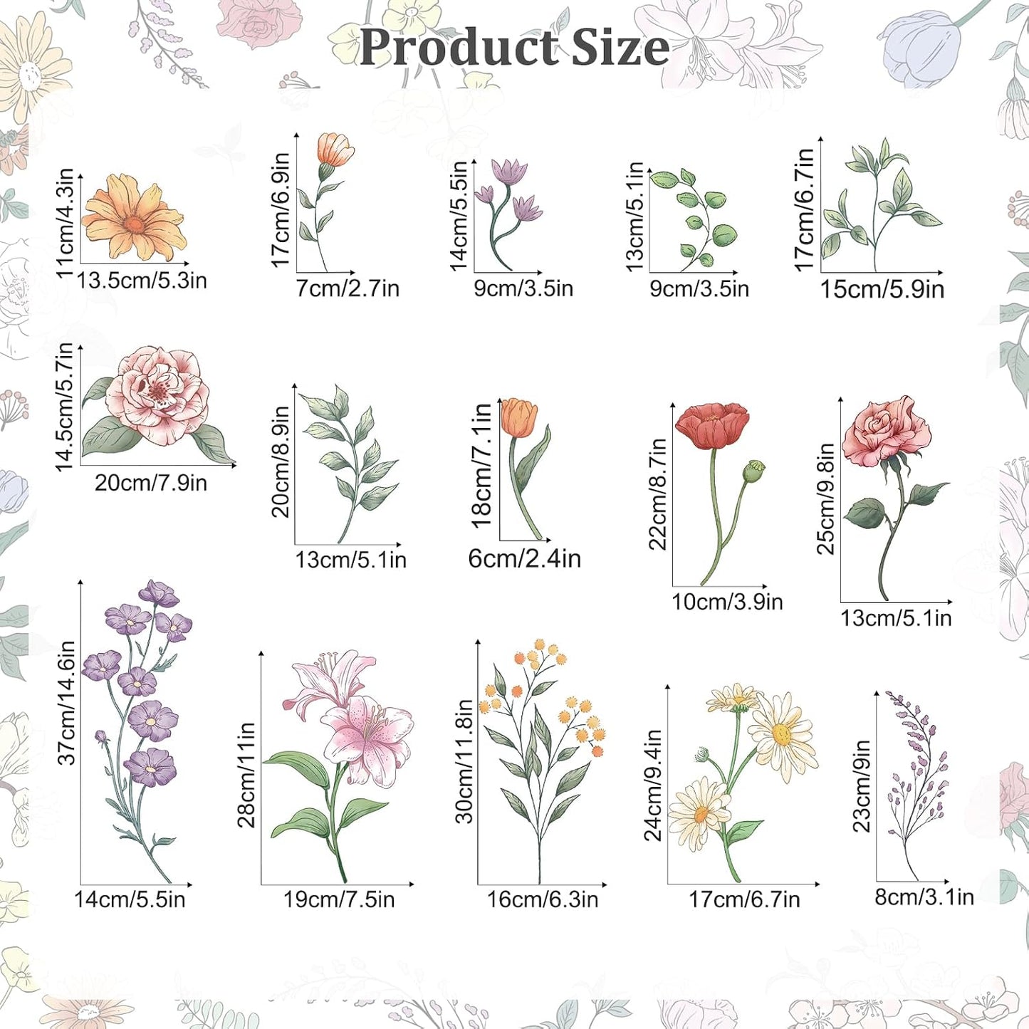 Retro Colorful Wildflower Wall Stickers / Colorful Retro