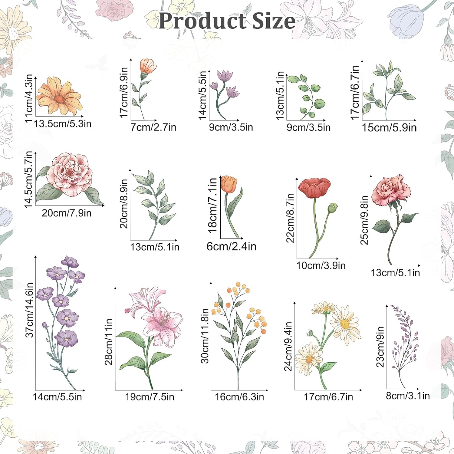 Retro Colorful Wildflower Wall Stickers / Colorful Retro