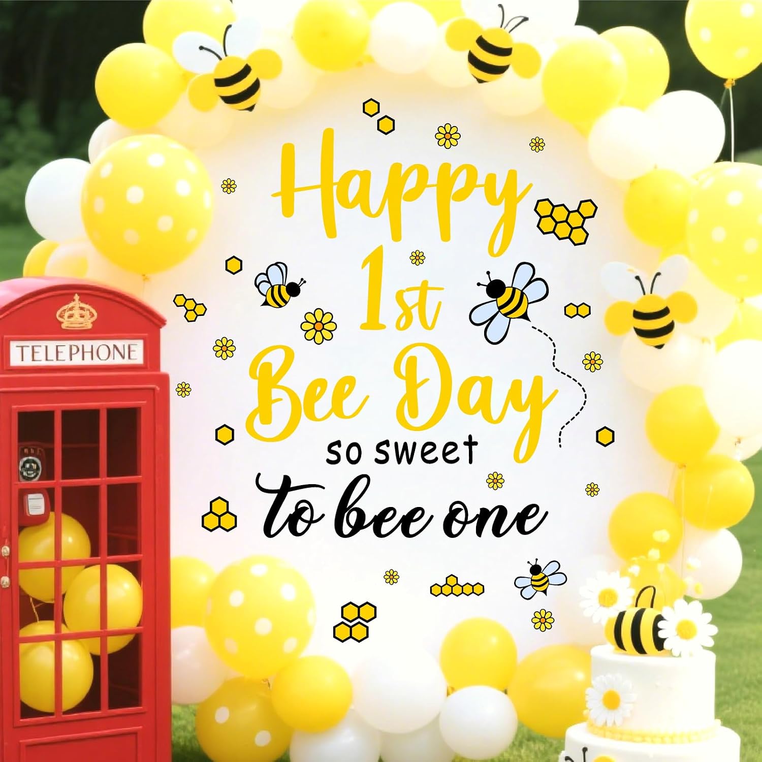 Day Party Decal First Birthday Backdrop Decals Happy 1st Bee Day Balloon Arch Stickers / First Bee