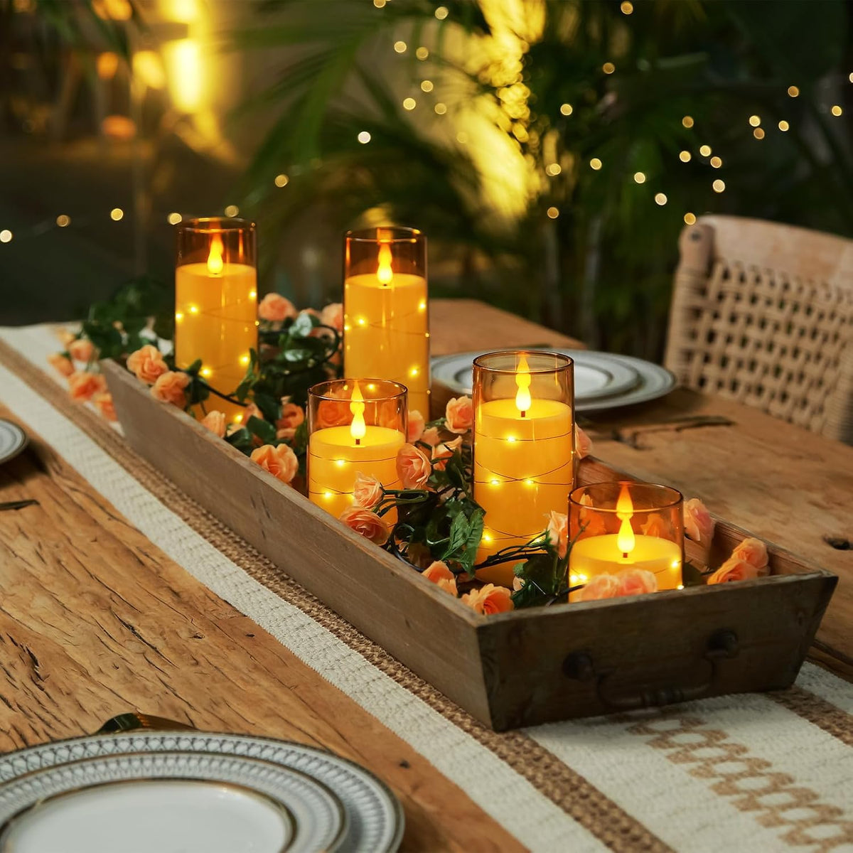 Homemory 9 Pcs Flameless Candles with Embedded Star String Fairy Lights, Battery Operated Candles, LED Candle, Fake
