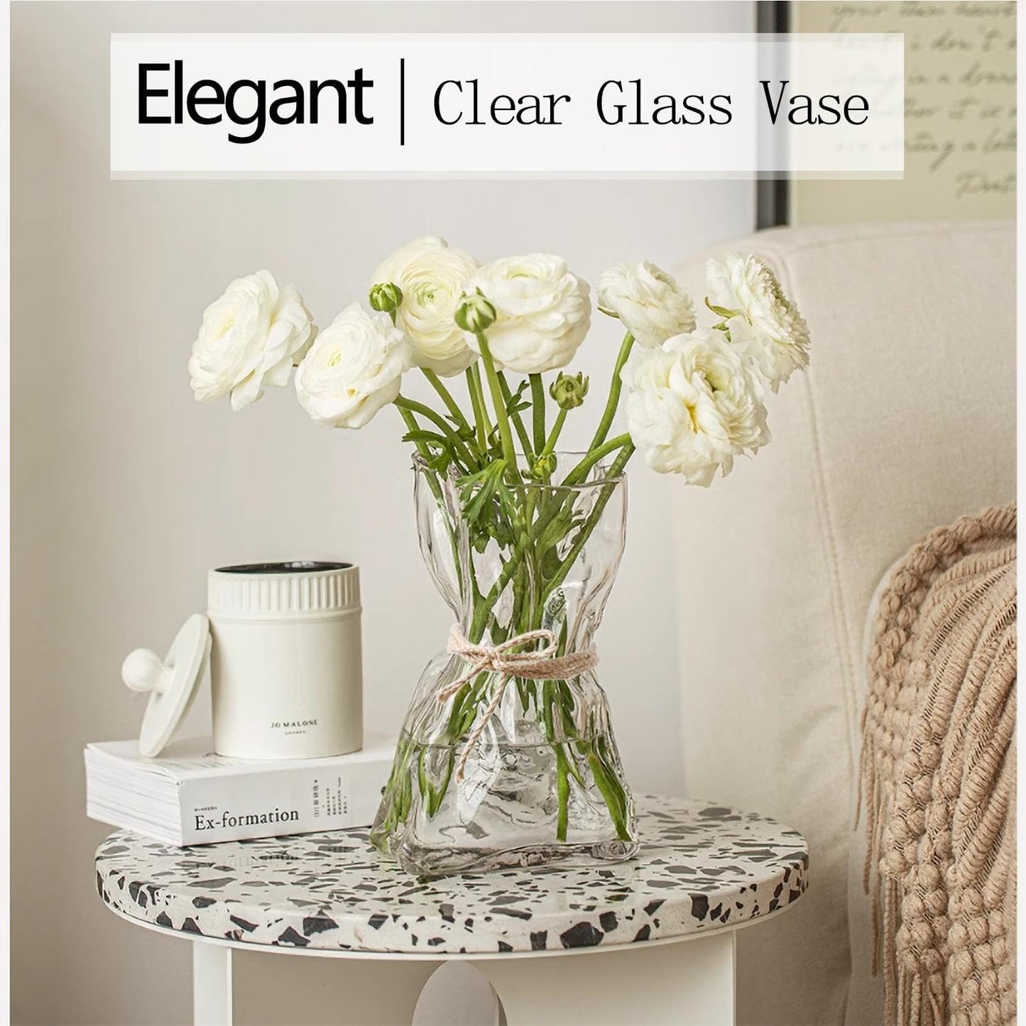 Small Glass Flower Vase / Clear / 6 Inch