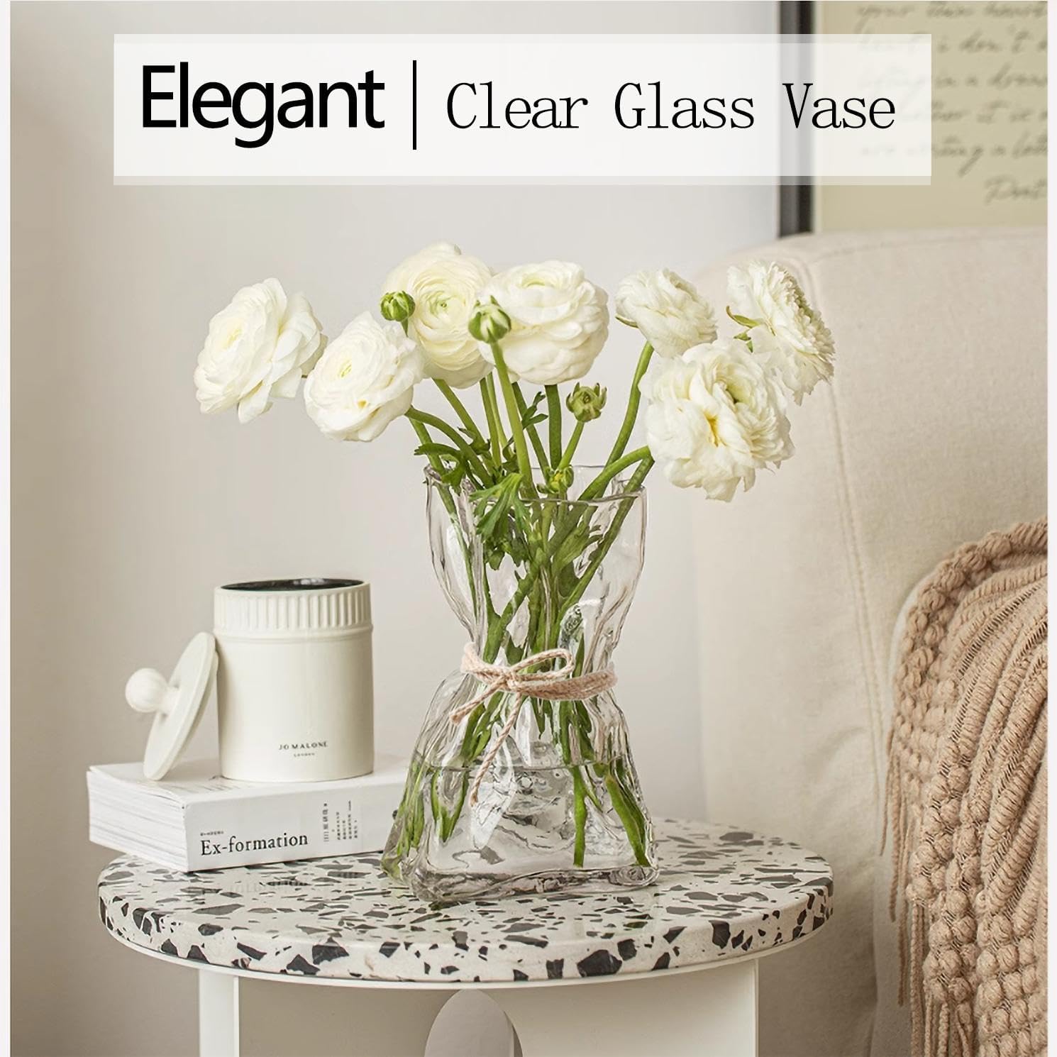 Small Glass Flower Vase / Clear / 6 Inch
