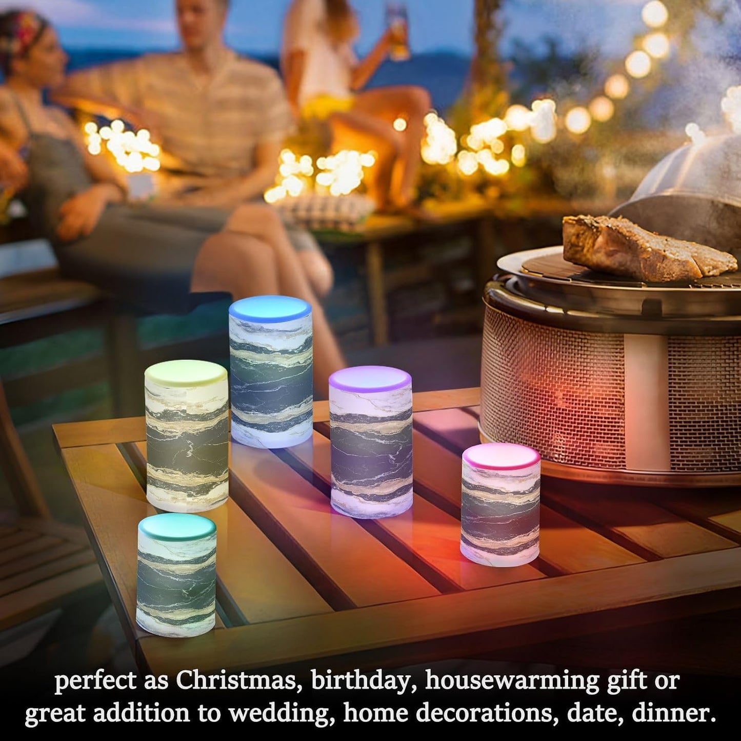 Flickering Flameless Candles, Black White Marble Gold Veins LED Candles with Remote Timer, Set of 2 Battery Operated